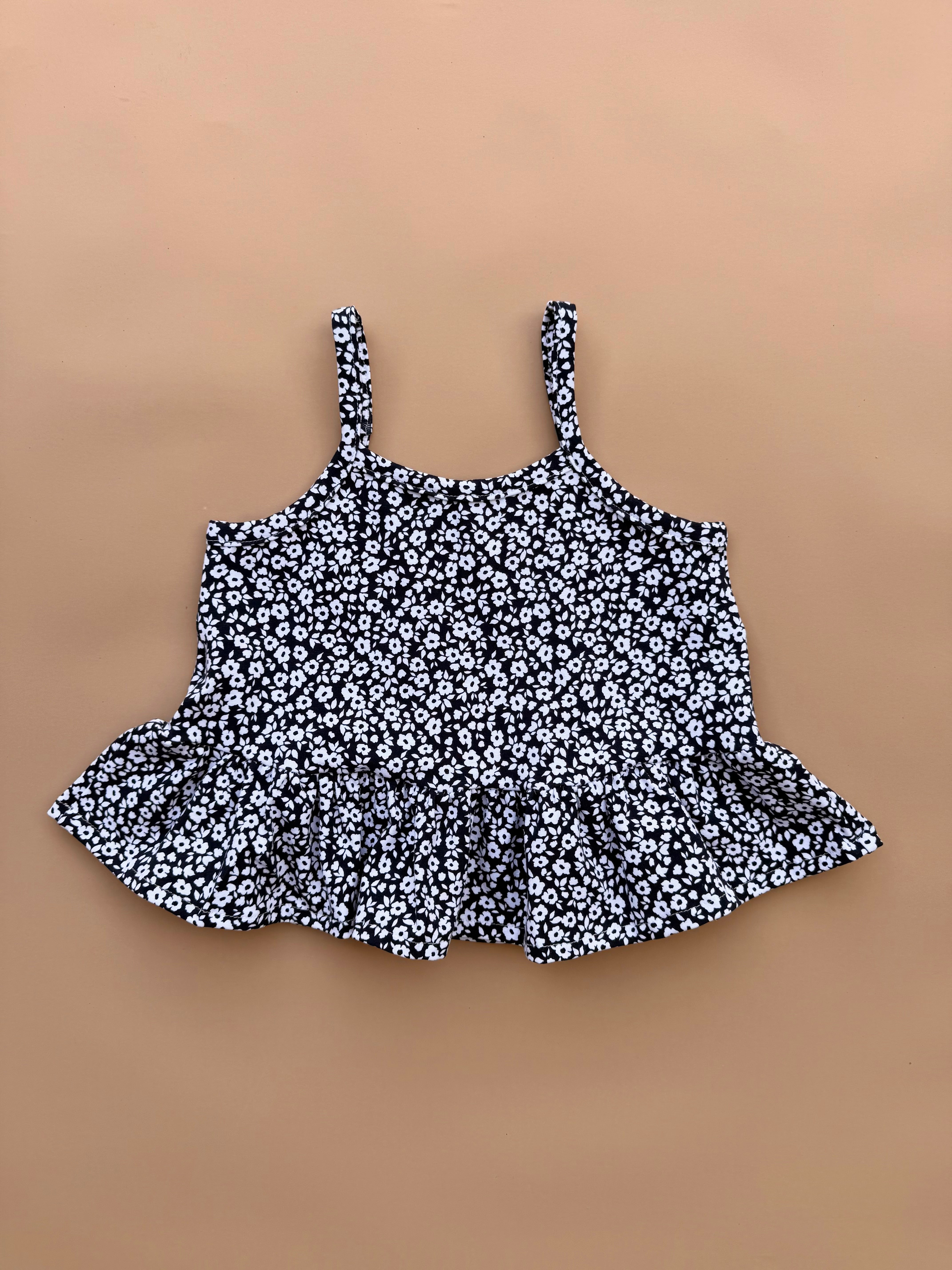 Peplum Singlet & Bike Short Set - Navy Blooms