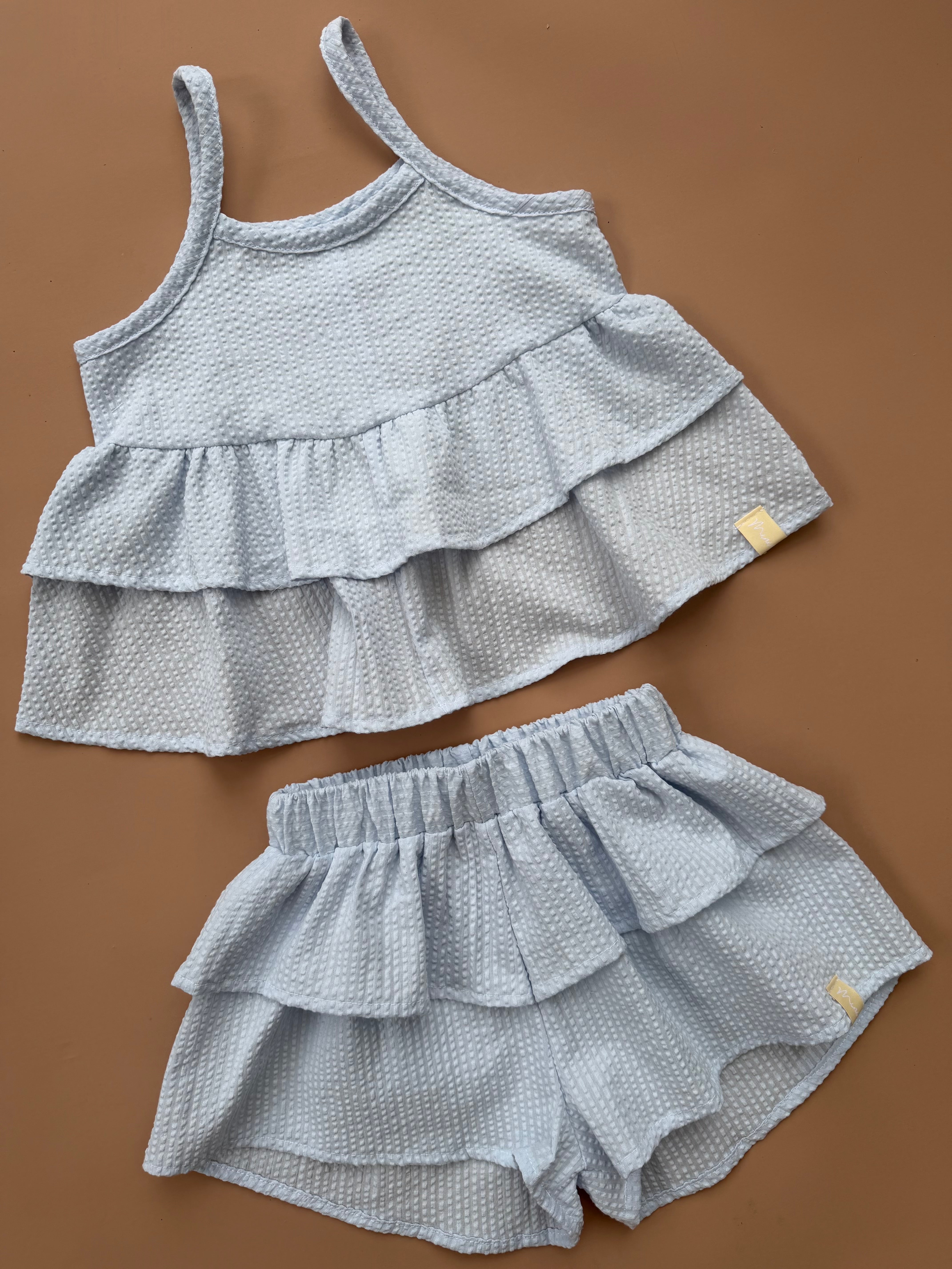 Double Peplum Singlet - Ice Blue Seersucker