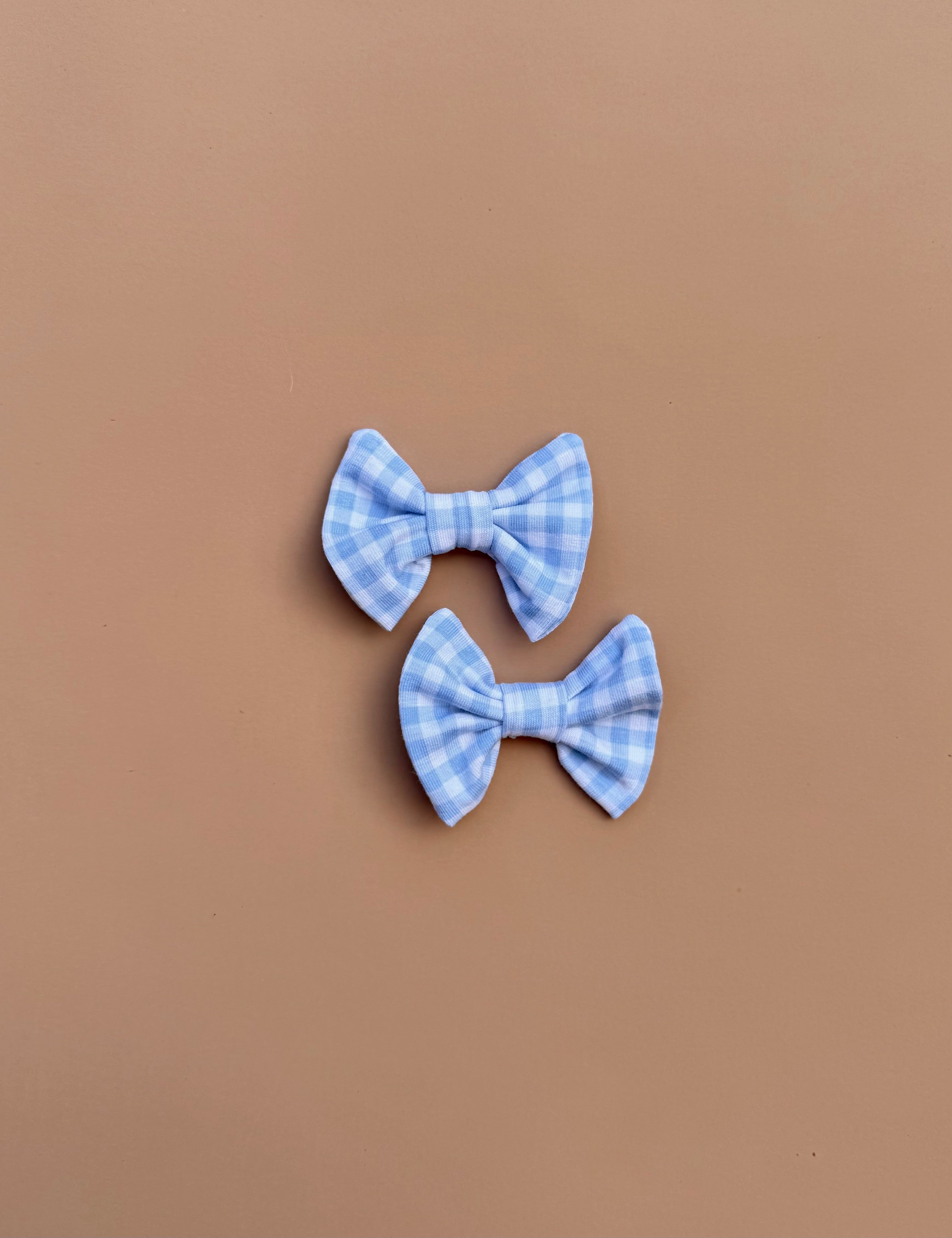 Bow Clip Set - Cornflower Gingham