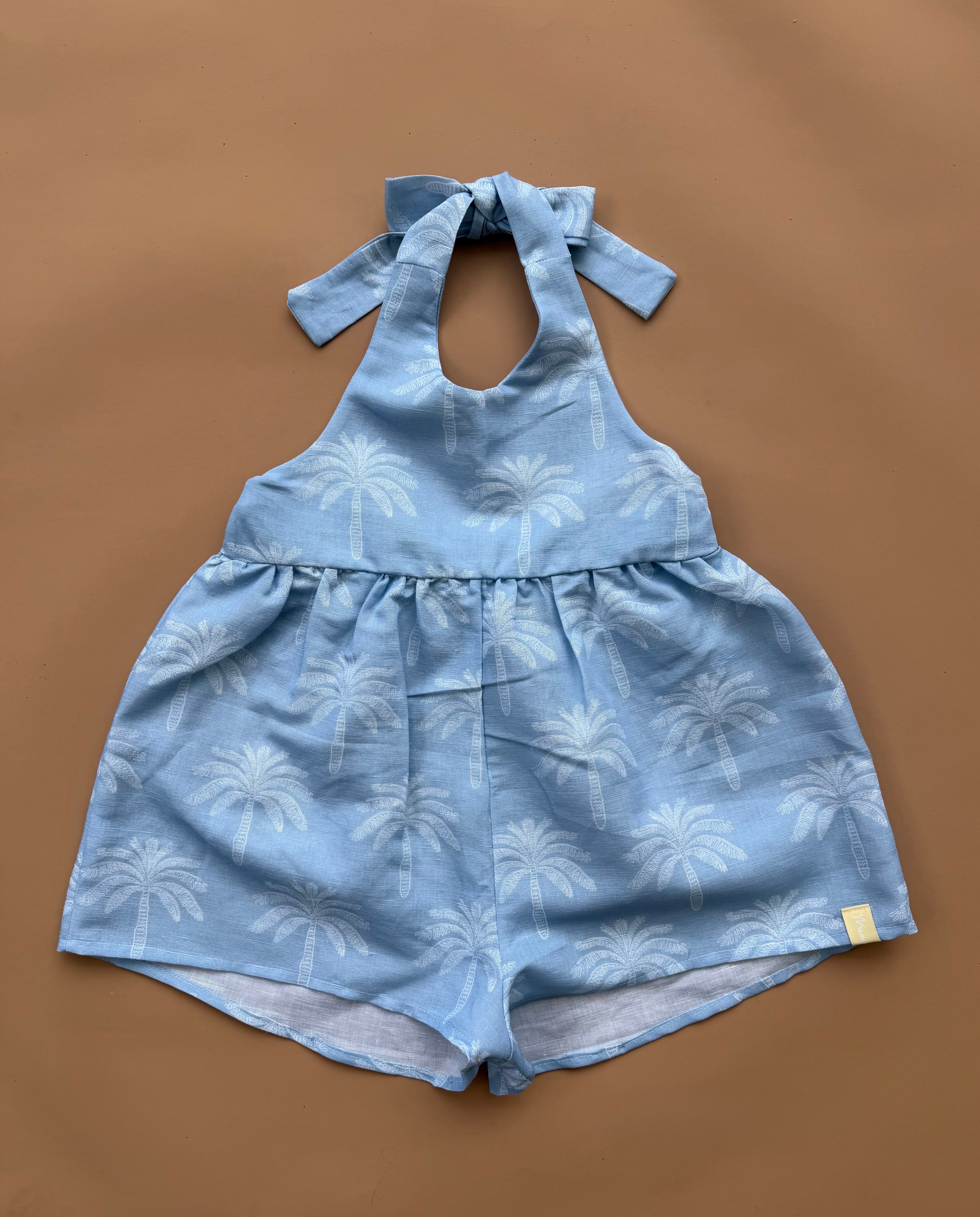Halter Playsuit - Ice Blue Palms