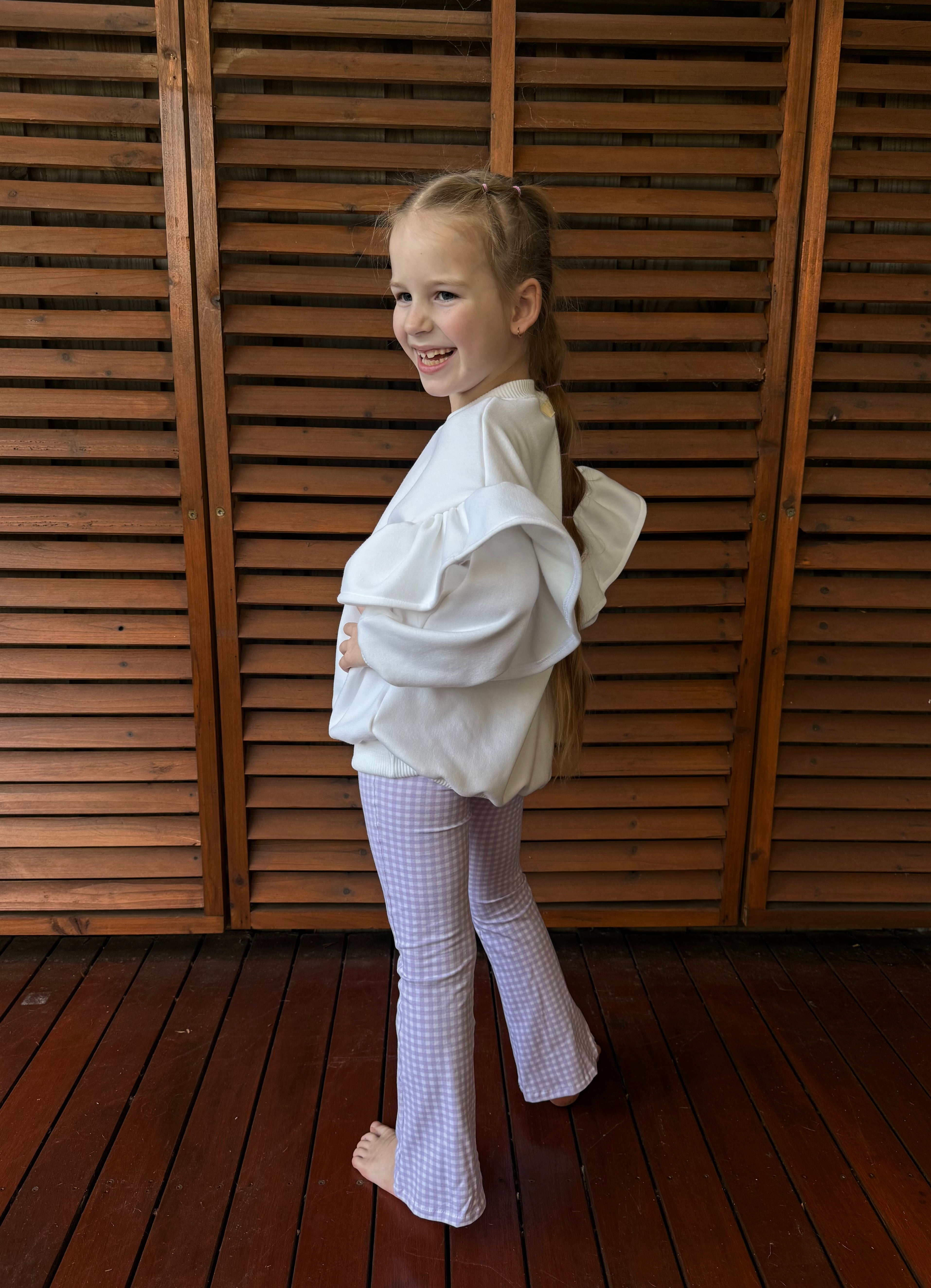 Flare Leggings - Lilac Gingham