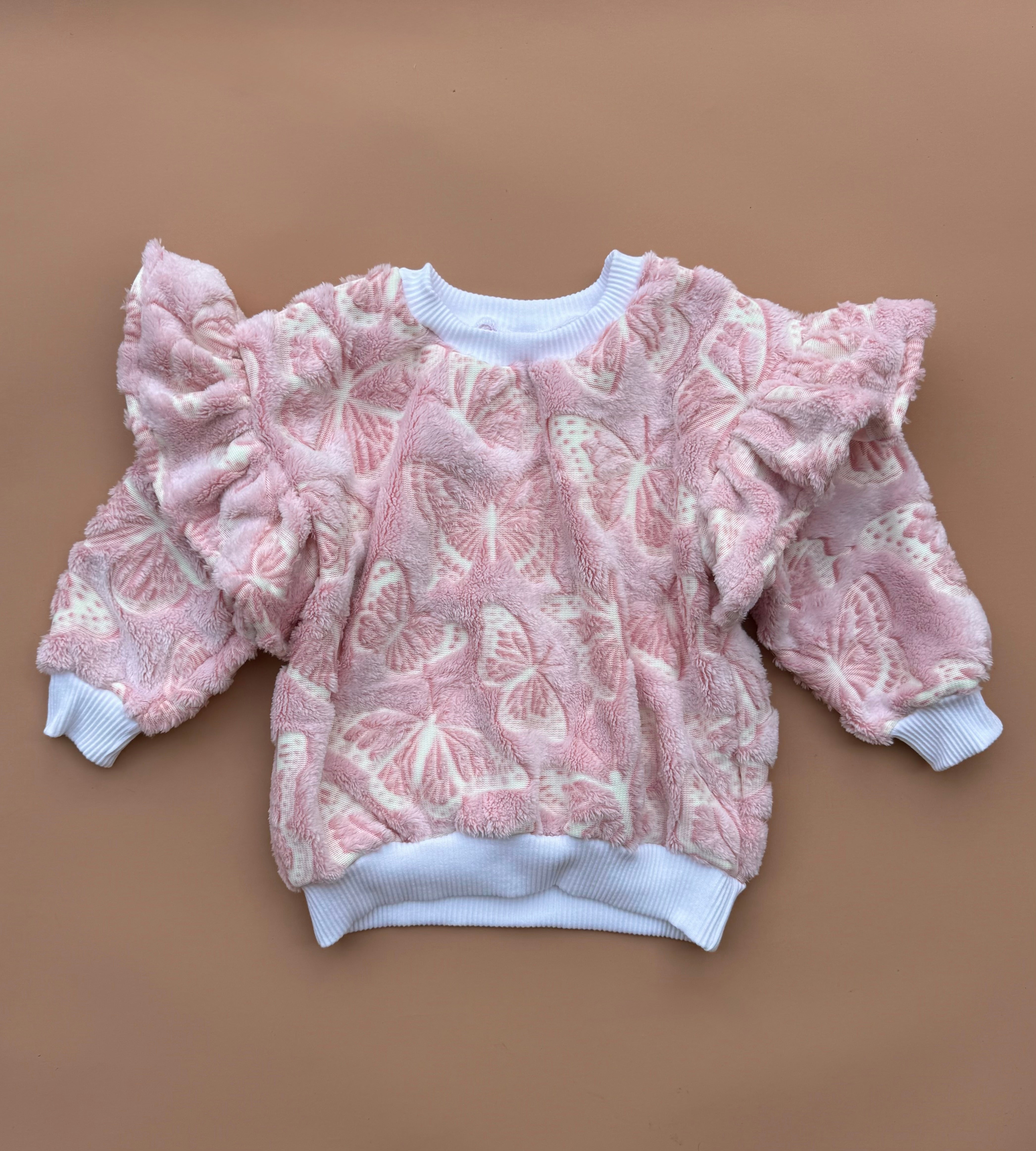Oversized Frillie Pullover - Pink Butterflies