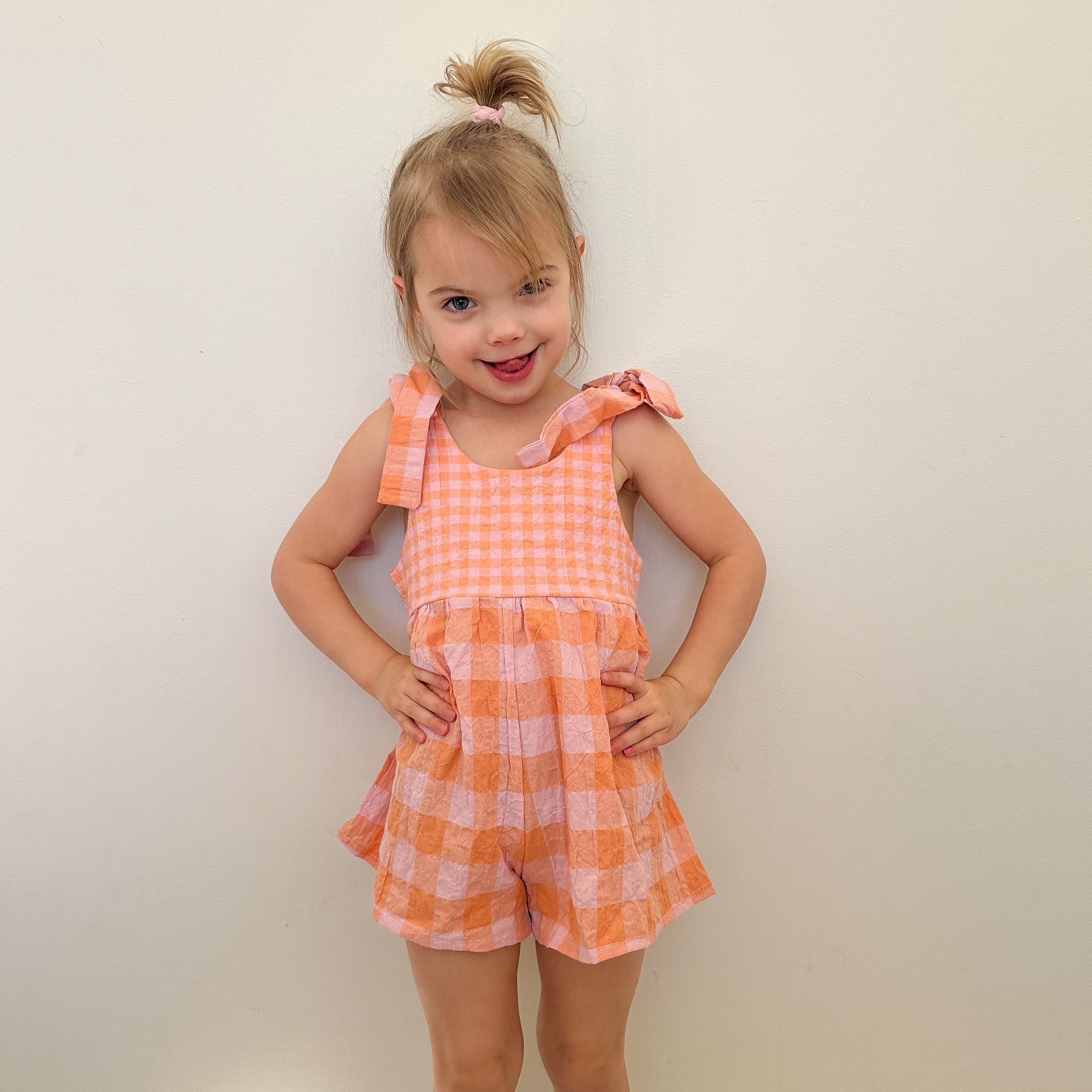 Hallie Playsuit - Pink & Orange Gingham