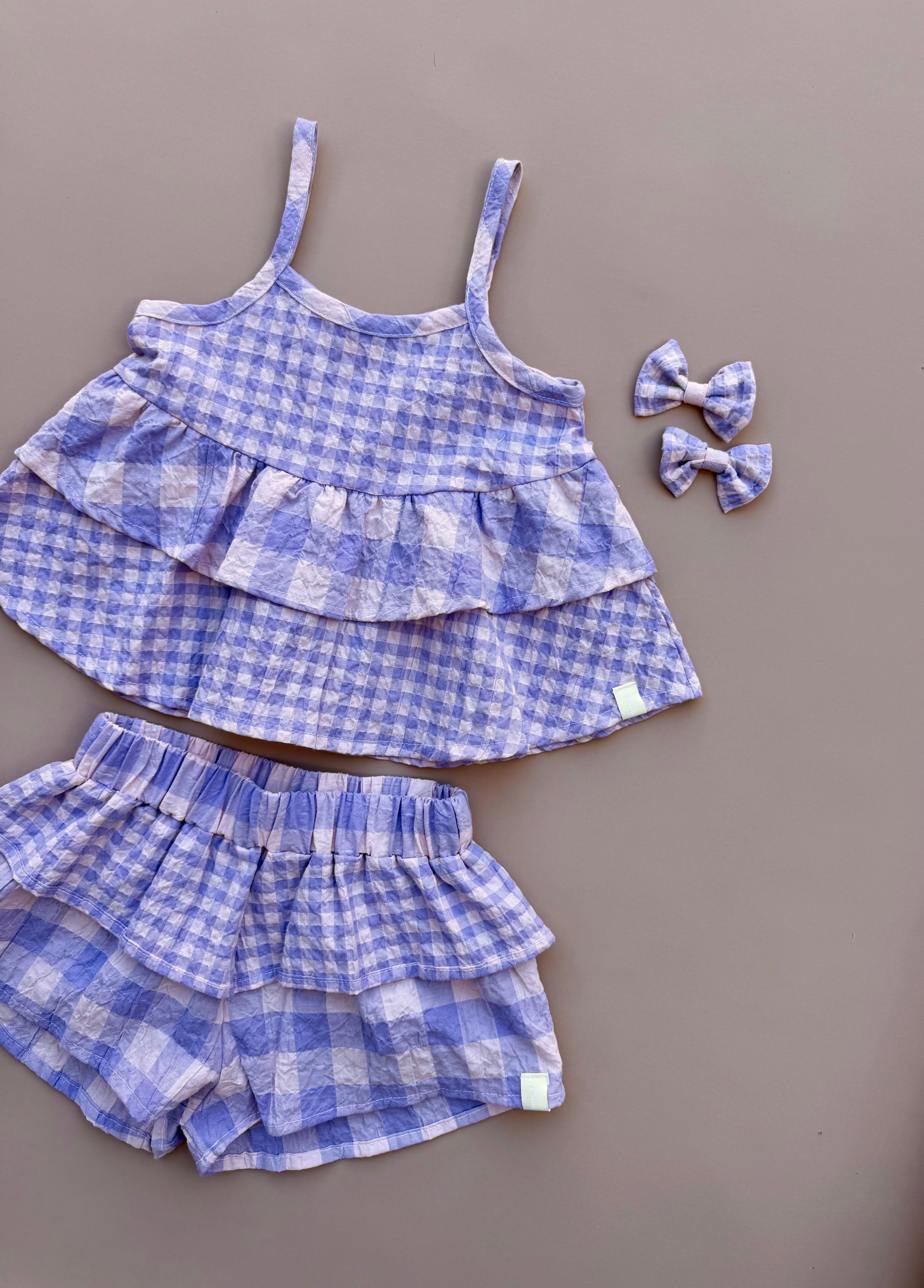 Double Peplum Singlet - Pink & Purple Gingham