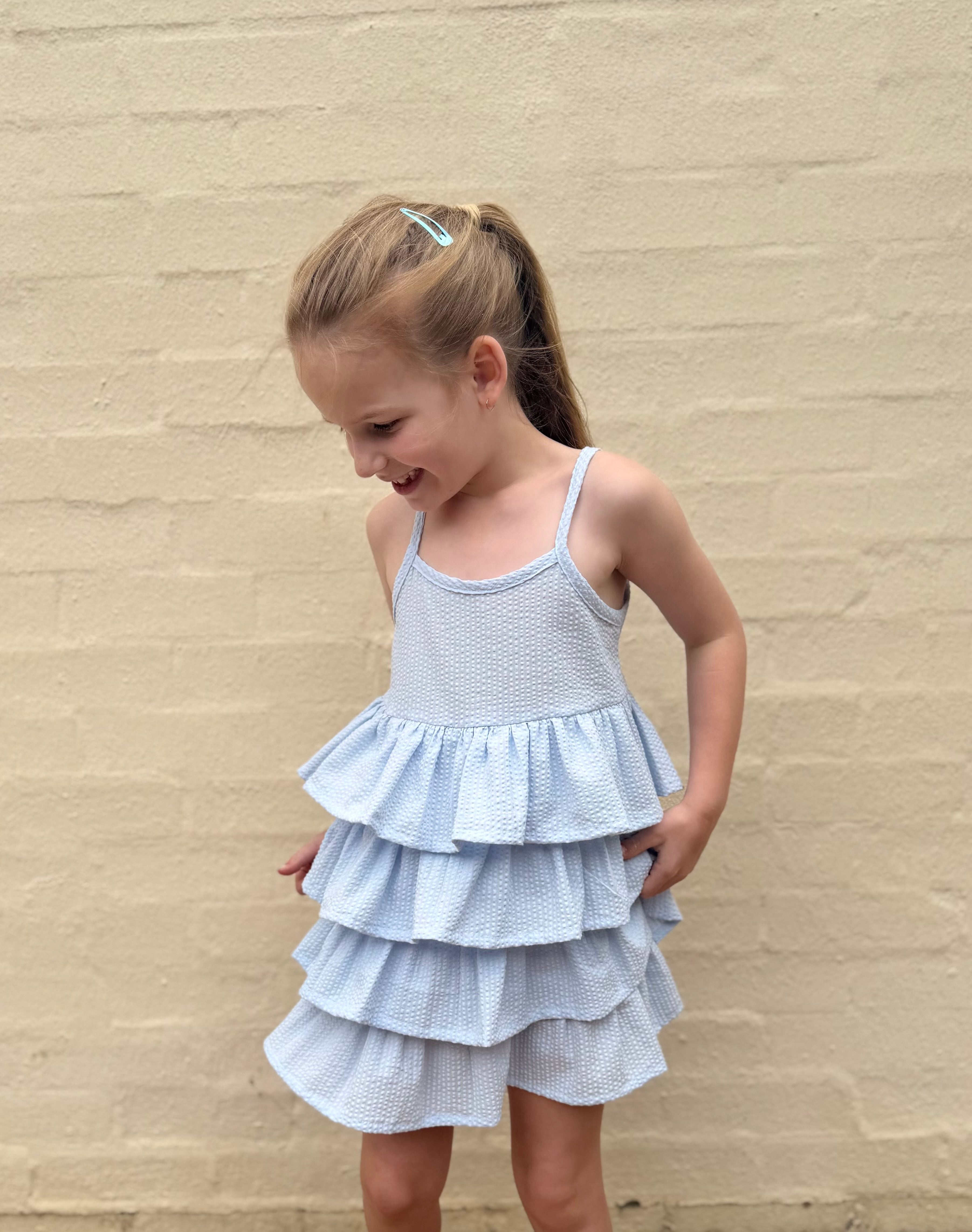 RaRa Dress - Ice Blue Seersucker
