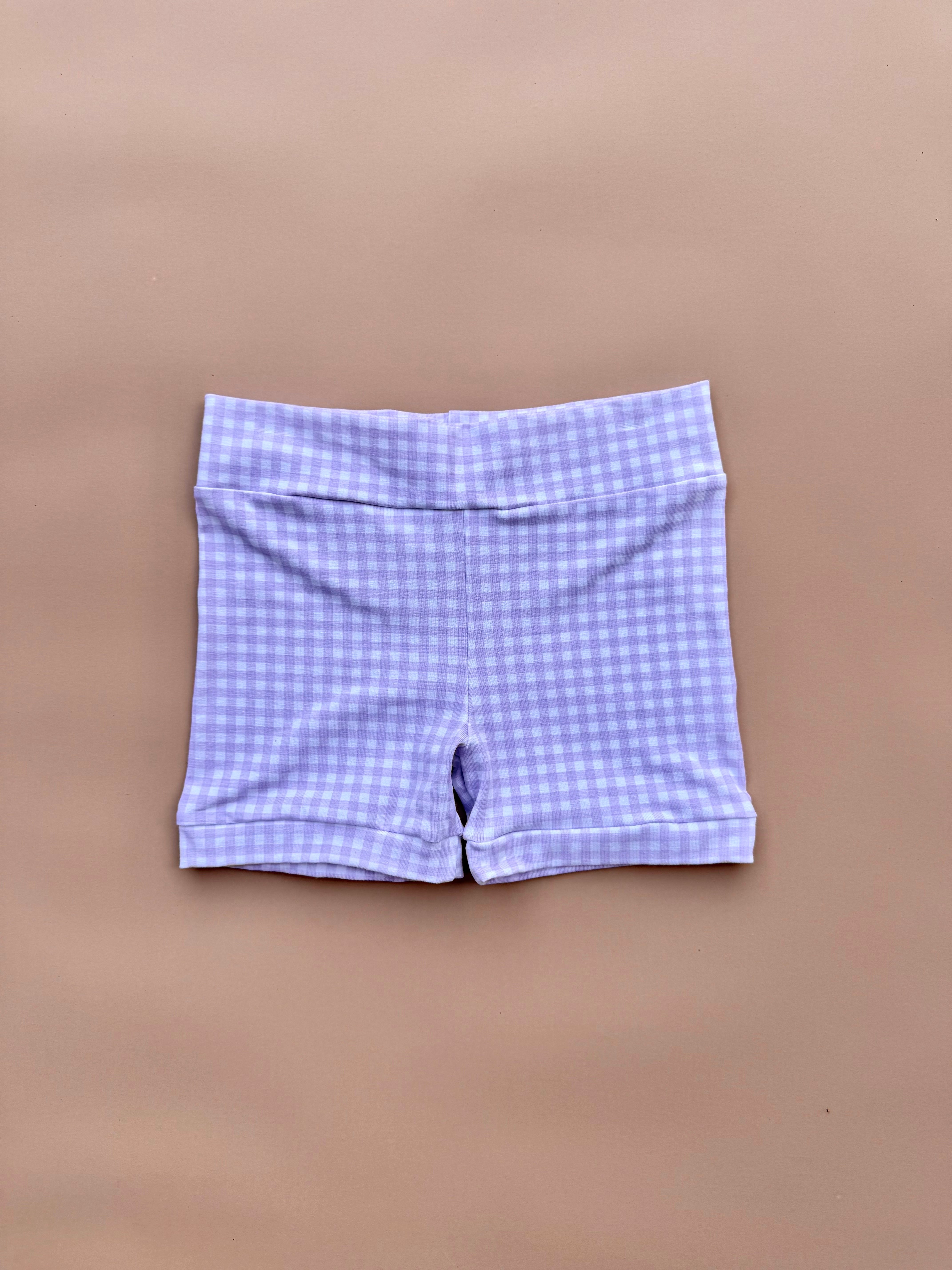 Peplum Singlet & Bike Short Set - Lilac Gingham