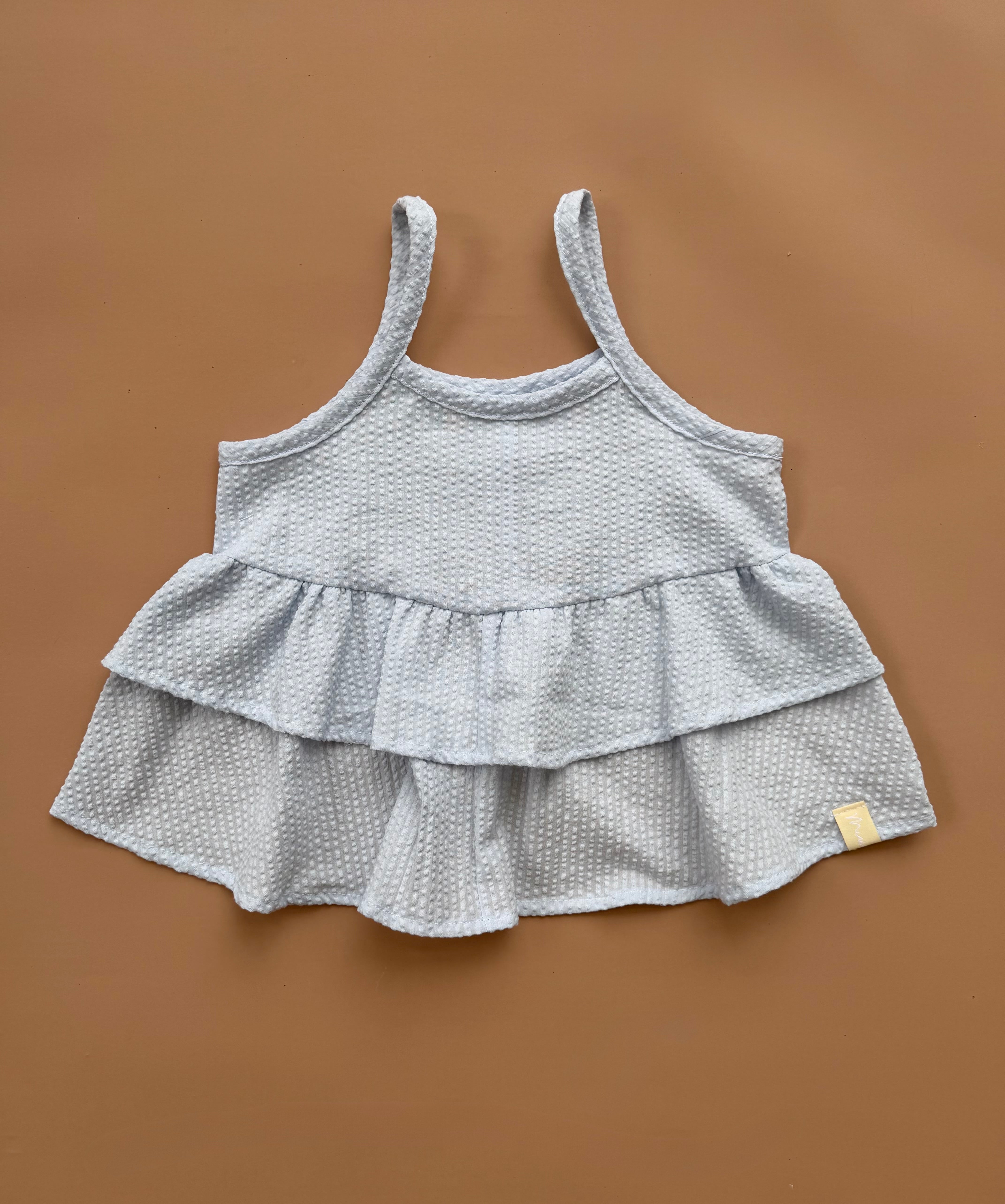 Double Peplum Singlet - Ice Blue Seersucker