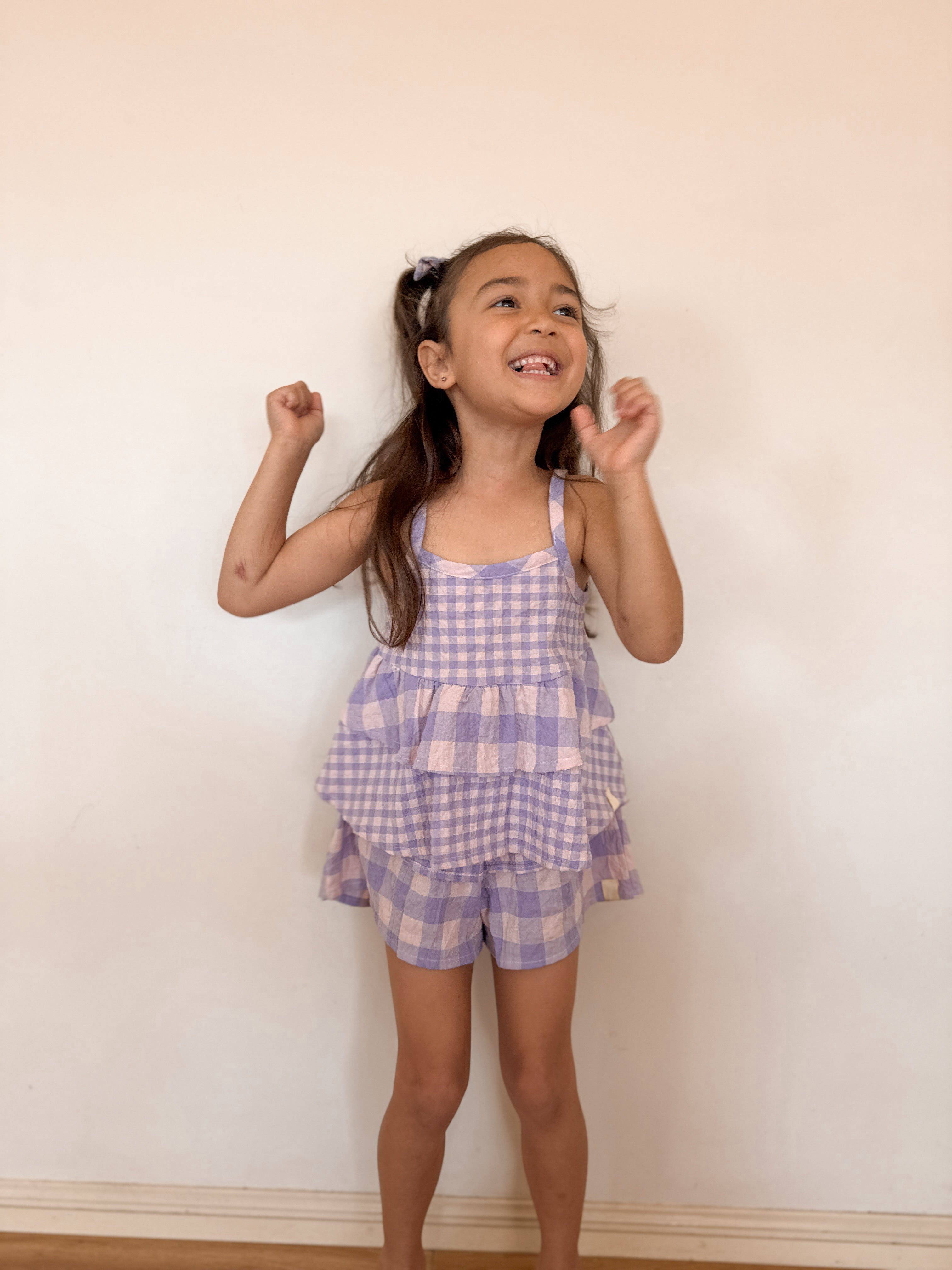 Double Peplum Singlet - Pink & Purple Gingham