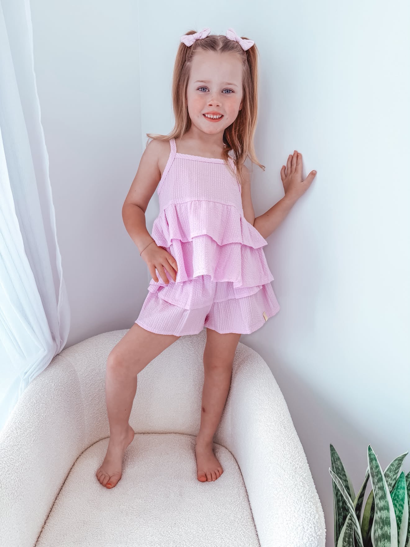 Double Peplum Singlet - Lilac Seersucker