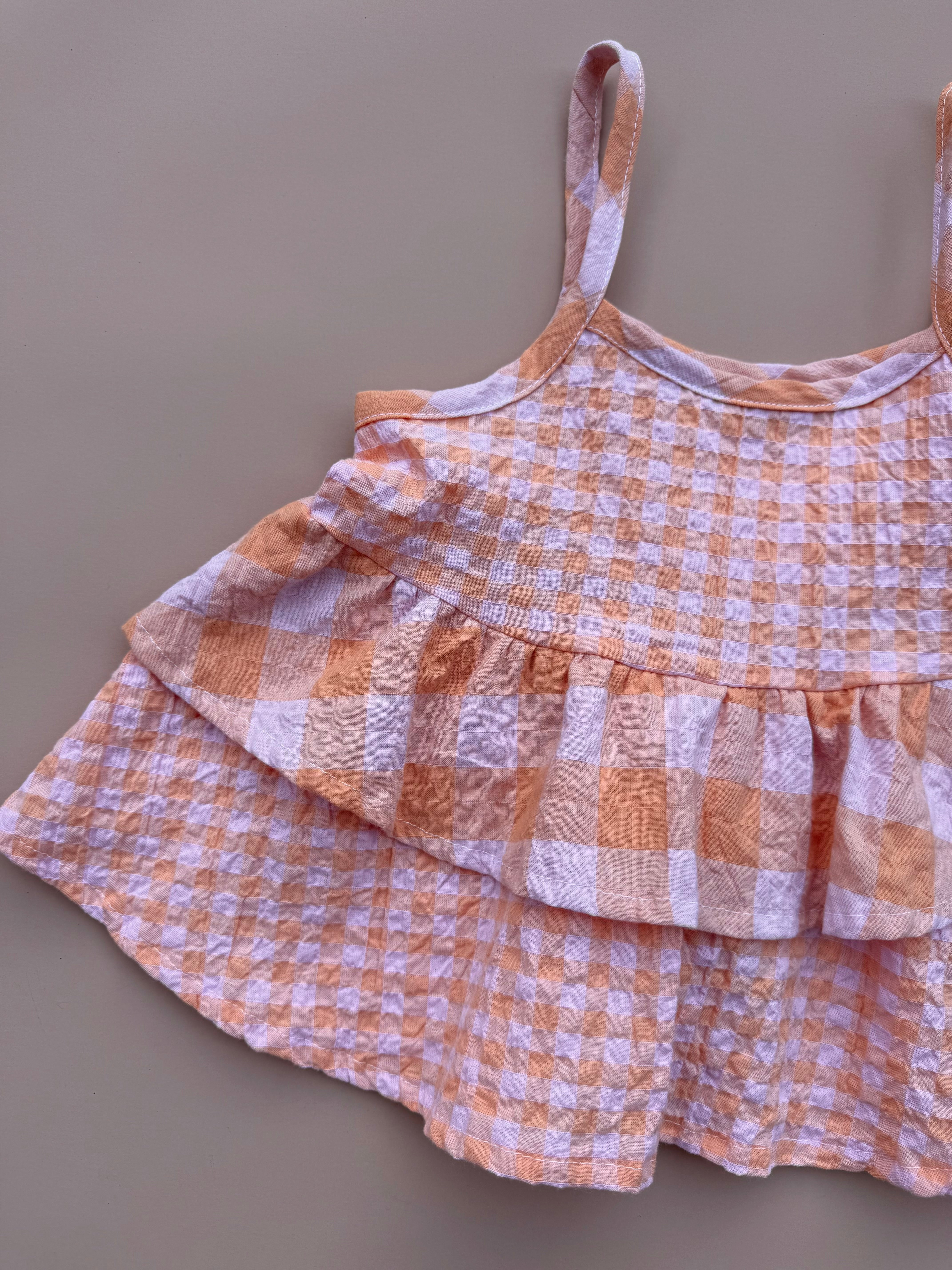 Double Peplum Singlet - Pink & Orange Gingham
