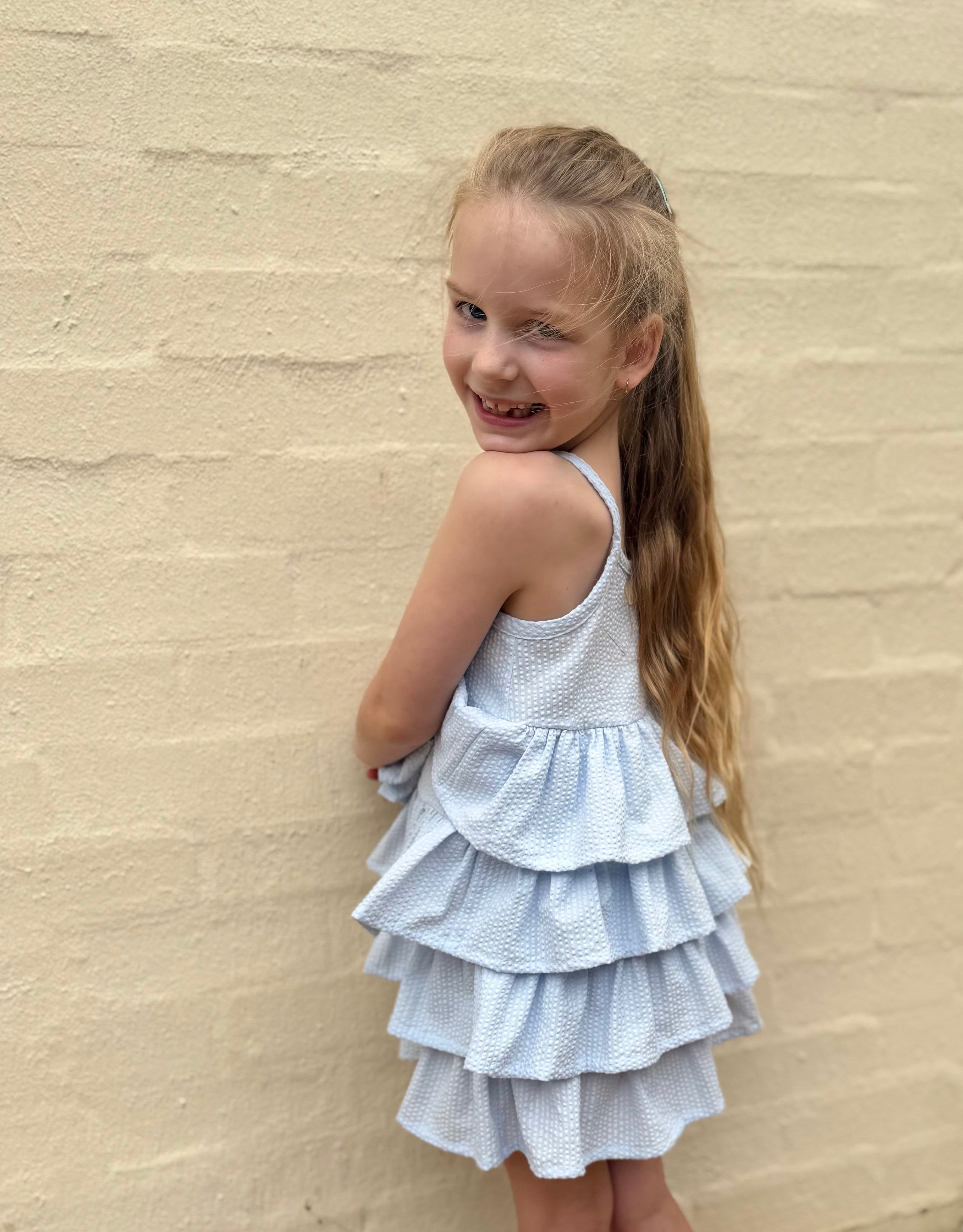 RaRa Dress - Ice Blue Seersucker
