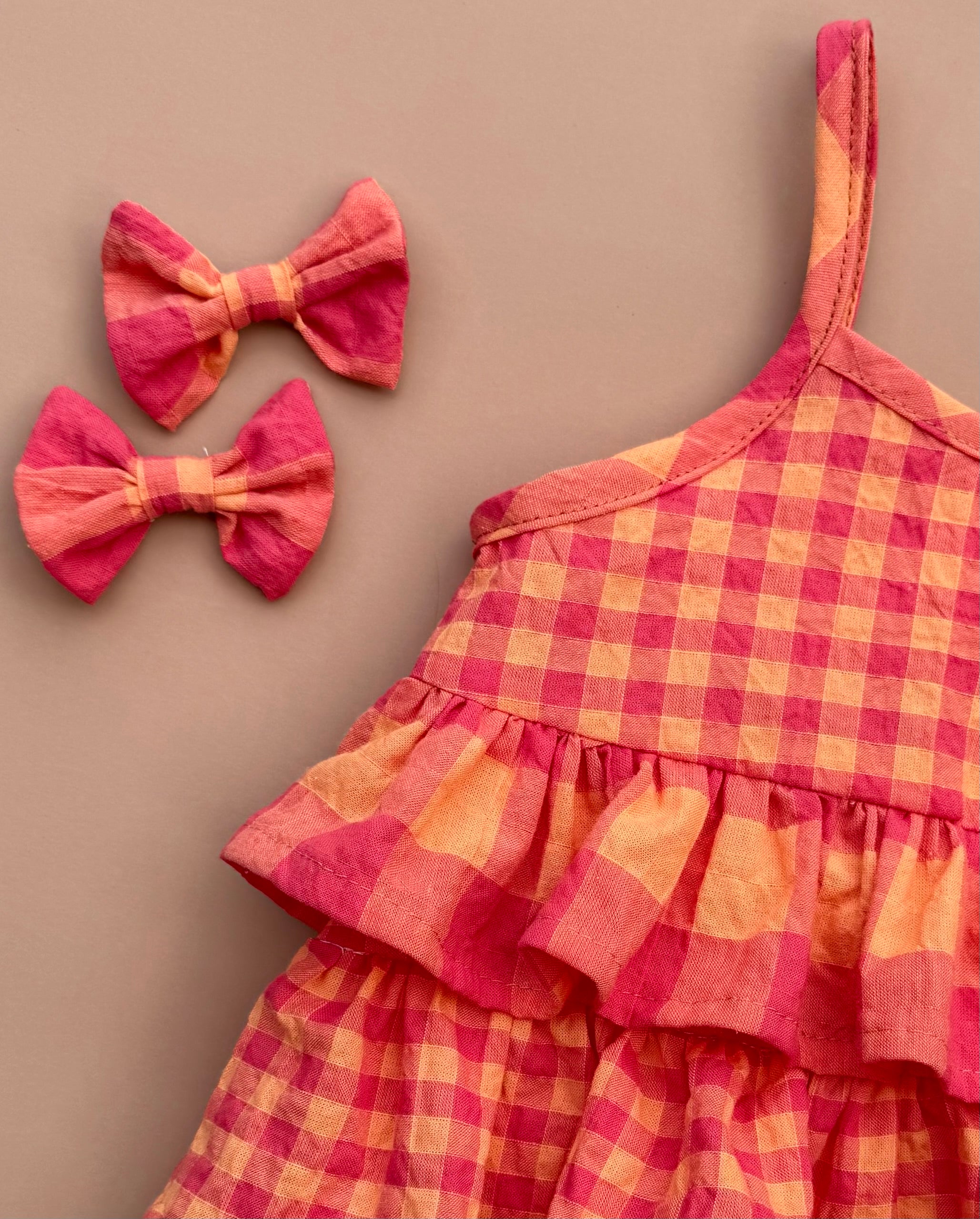 Bow Clip Set - Melon Crush Gingham