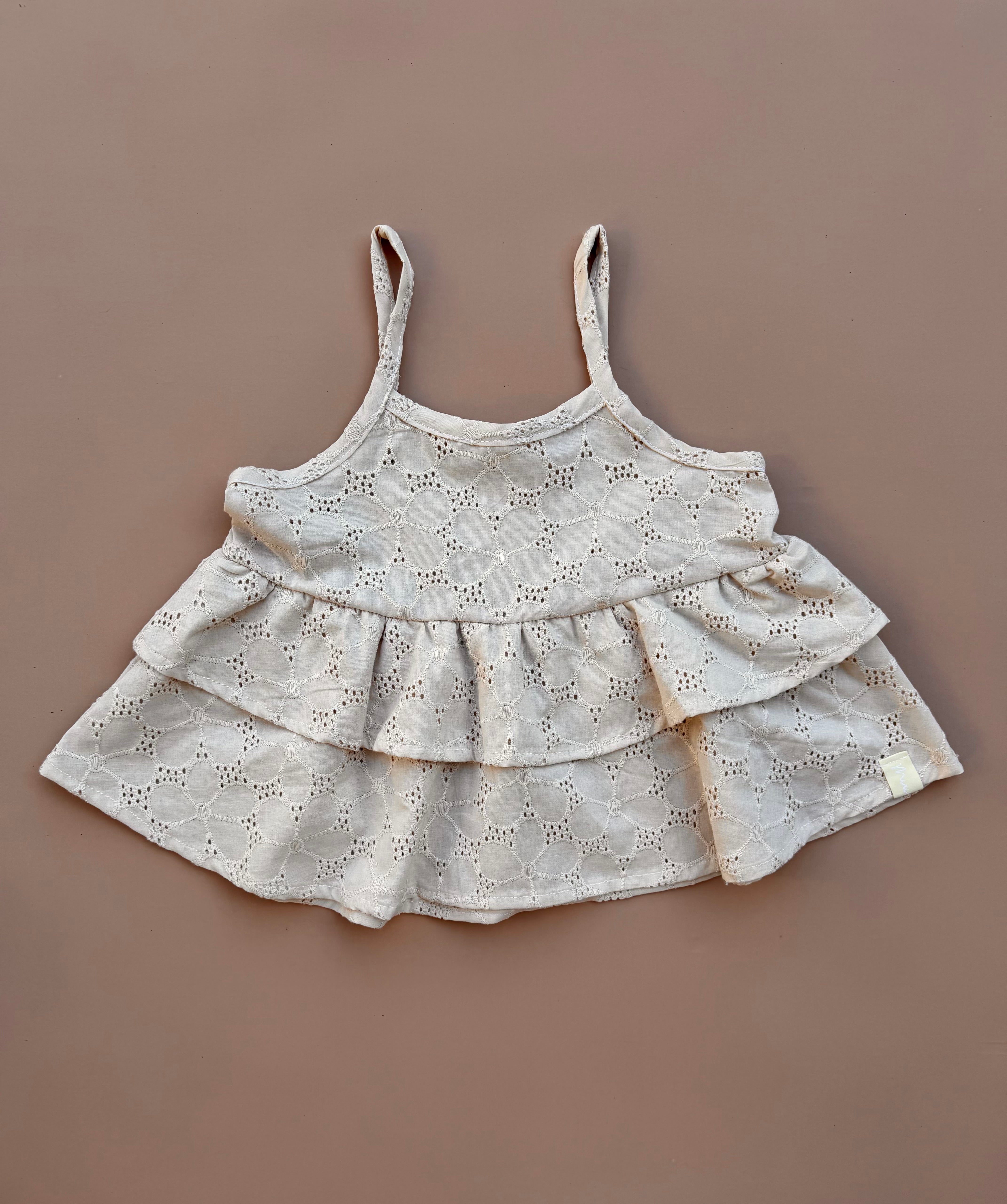 Double Peplum Singlet - Beige Broderie