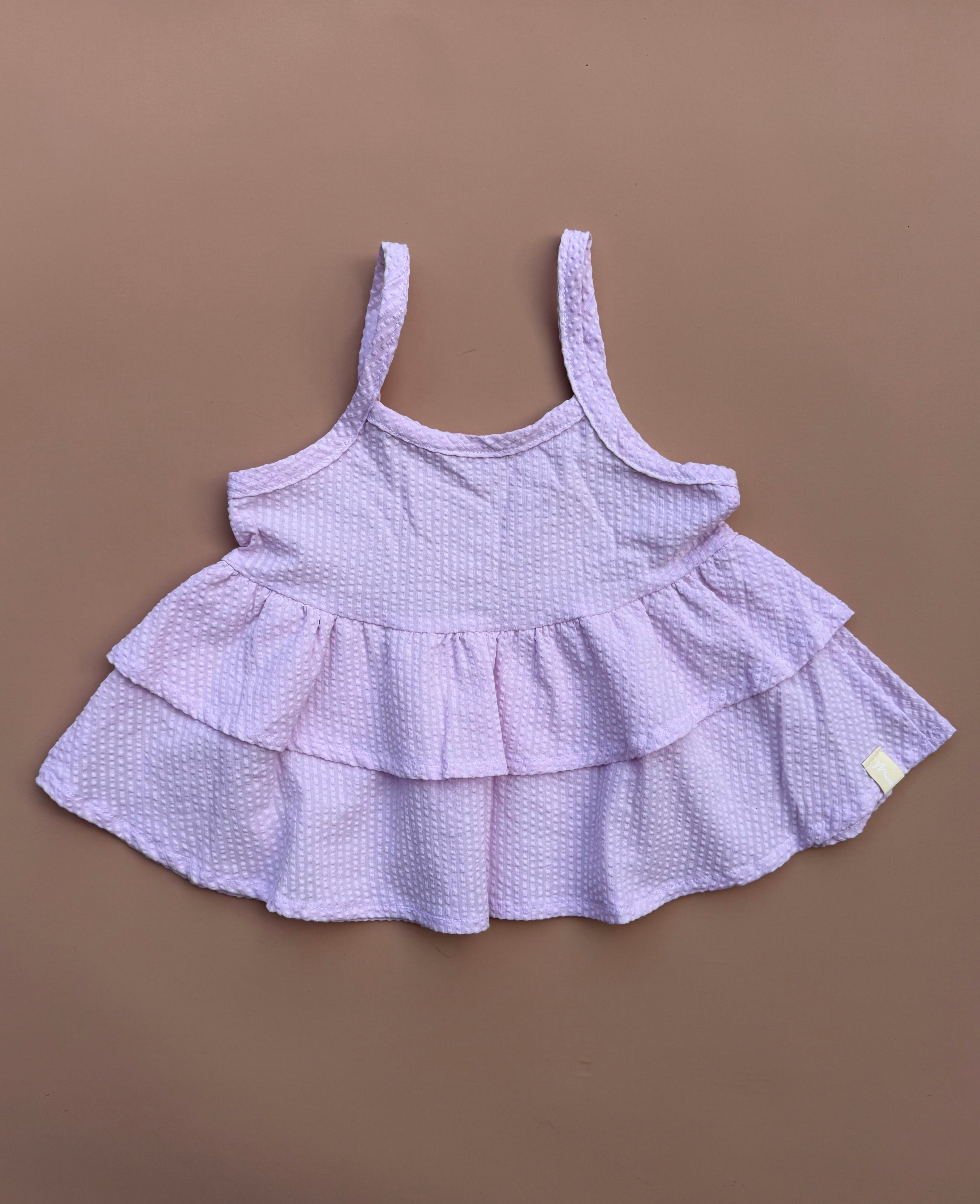 Double Peplum Singlet - Lilac Seersucker