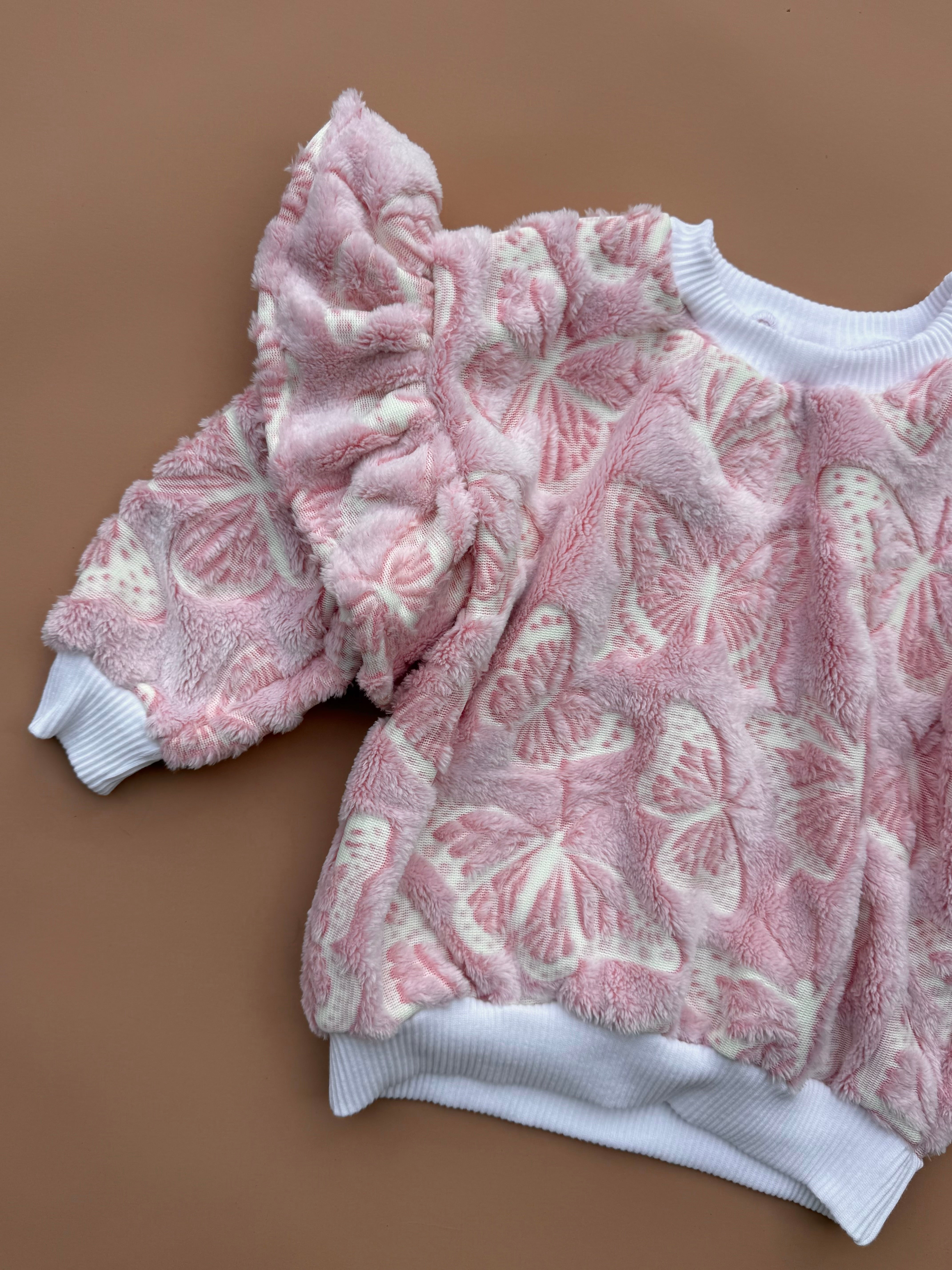 Oversized Frillie Pullover - Pink Butterflies