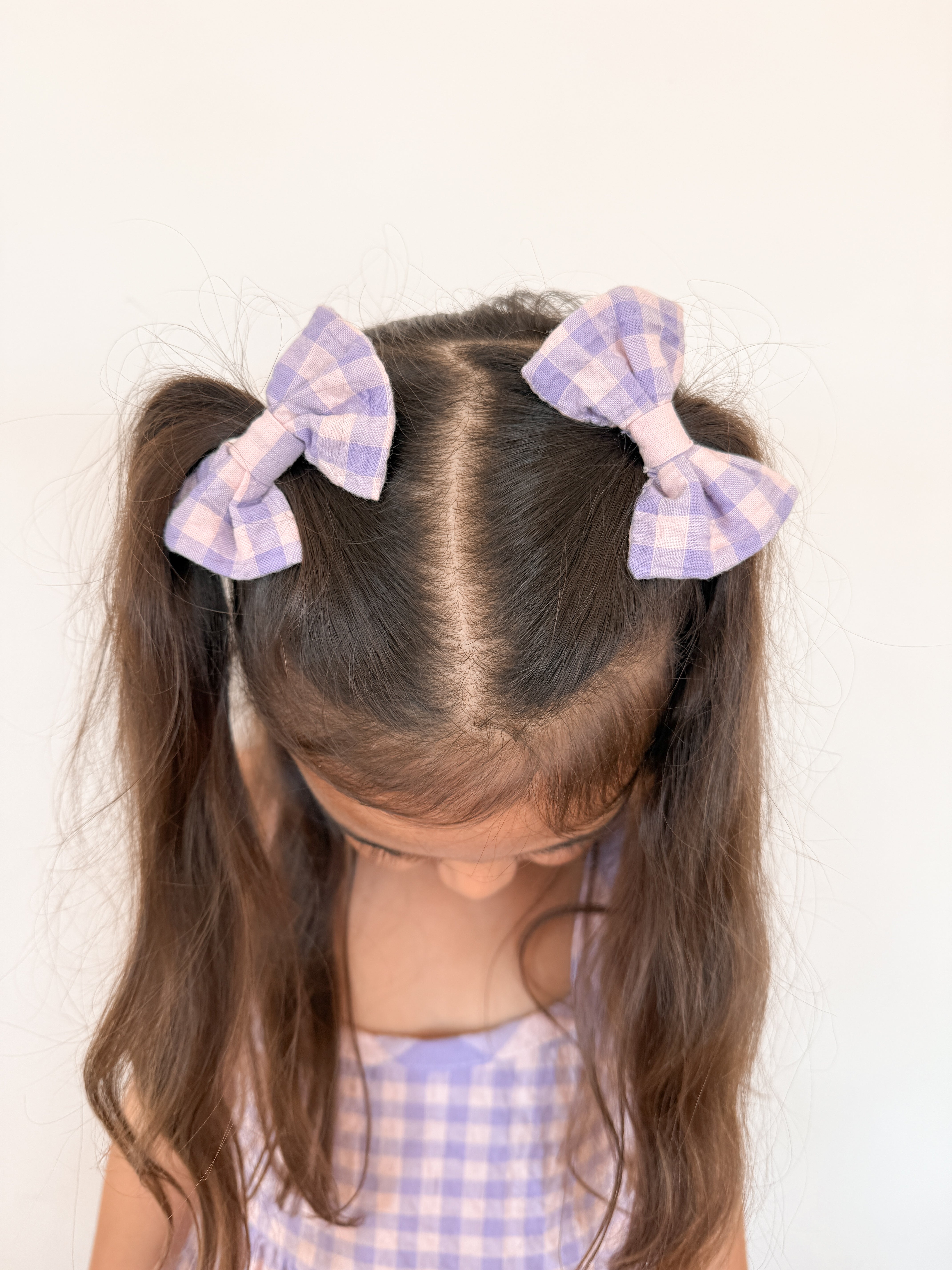 Bow Clip Set - Pink & Purple Gingham