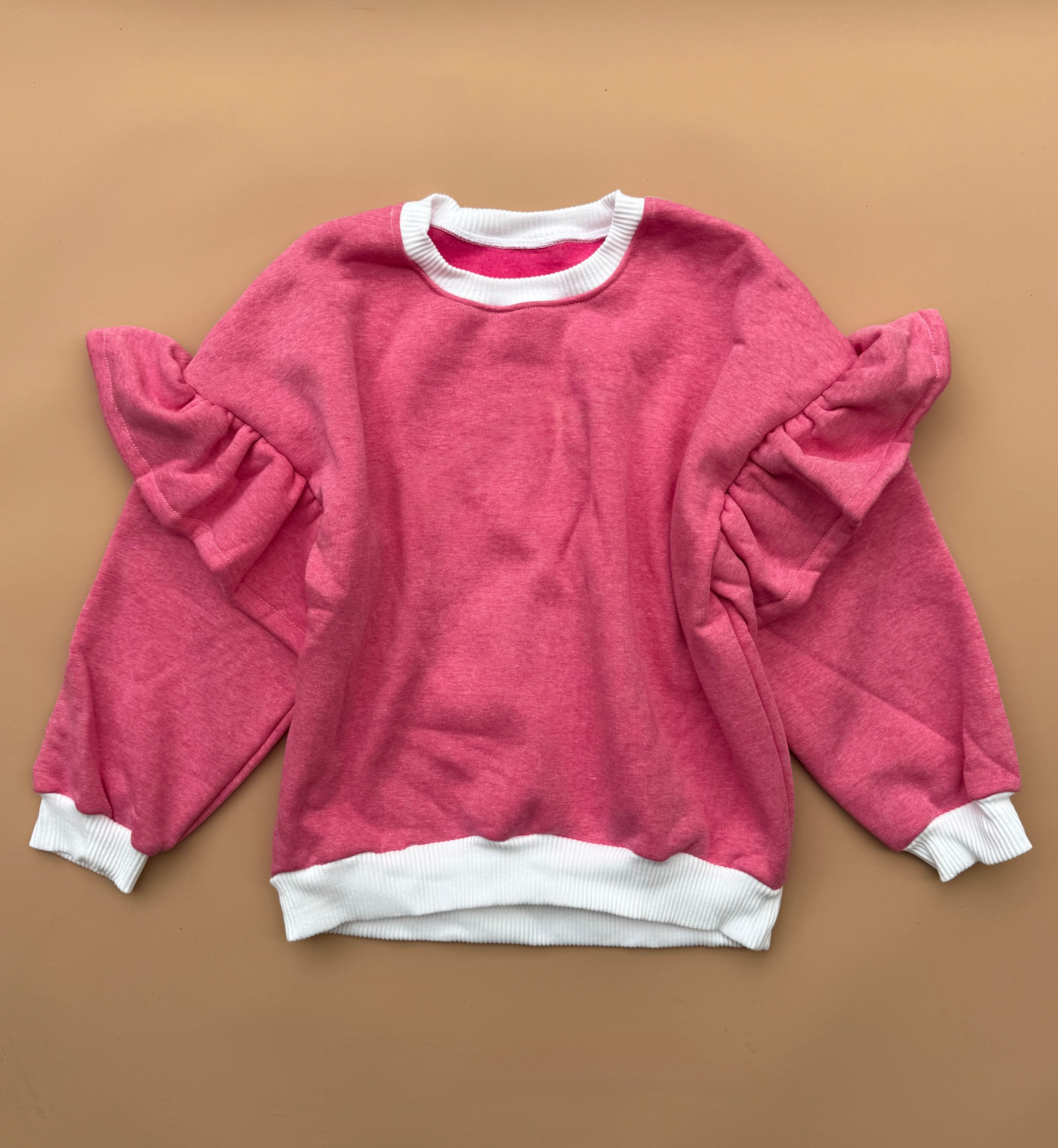 Oversized Frillie Pullover - Hot Pink Marle
