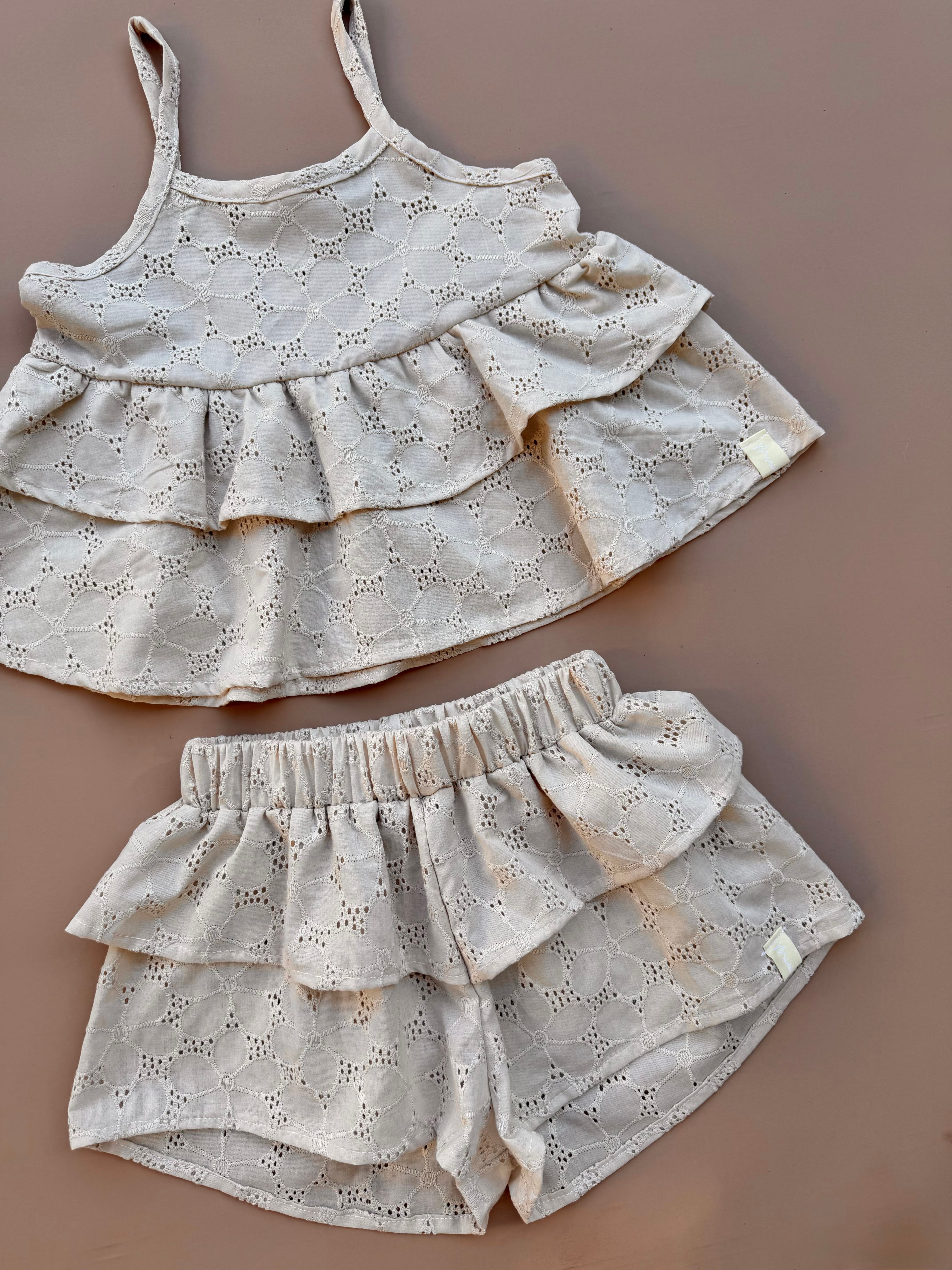 Double Peplum Singlet - Beige Broderie