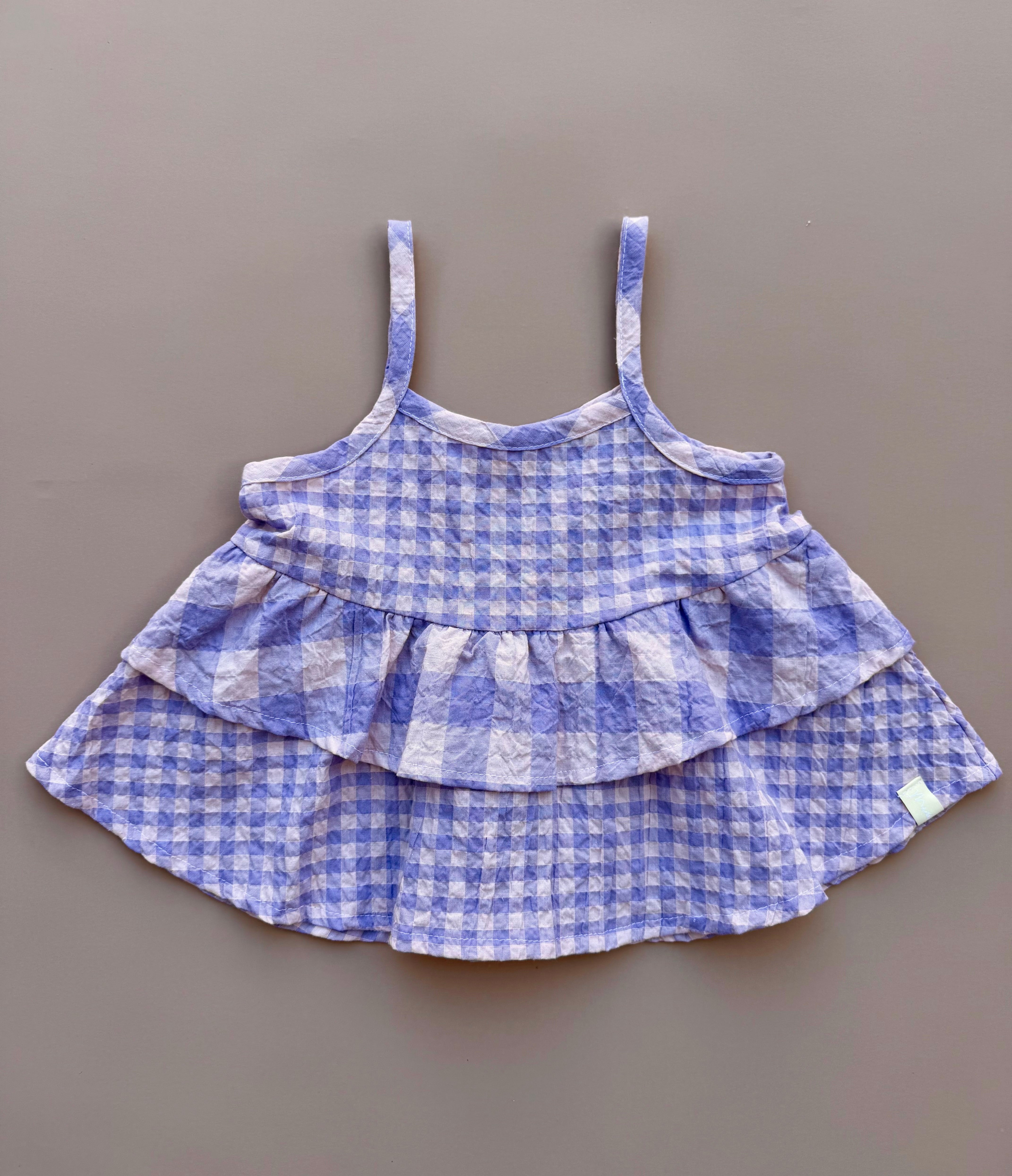 Double Peplum Singlet - Pink & Purple Gingham