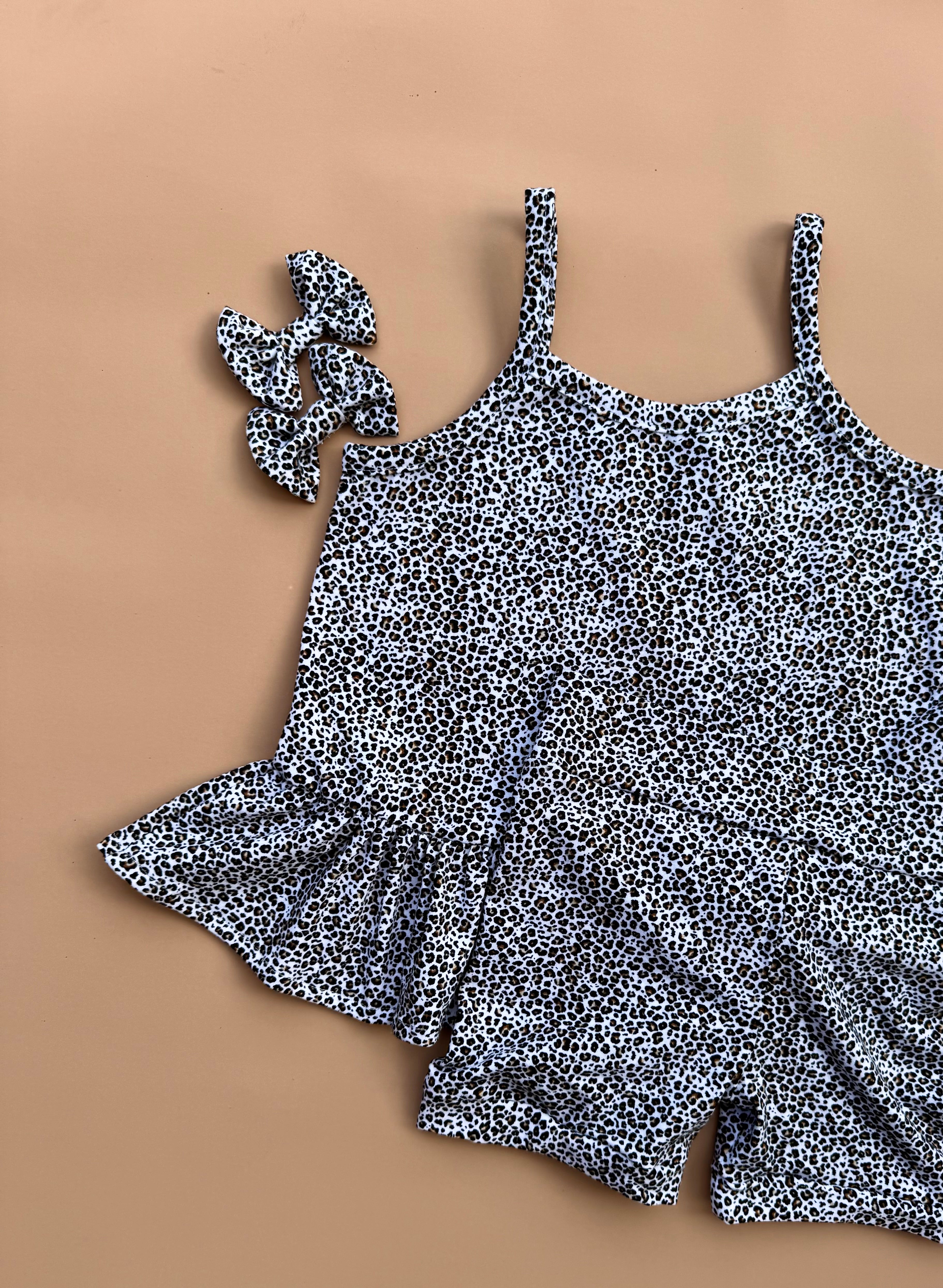 Peplum Singlet & Bike Short Set - Mini Leopard