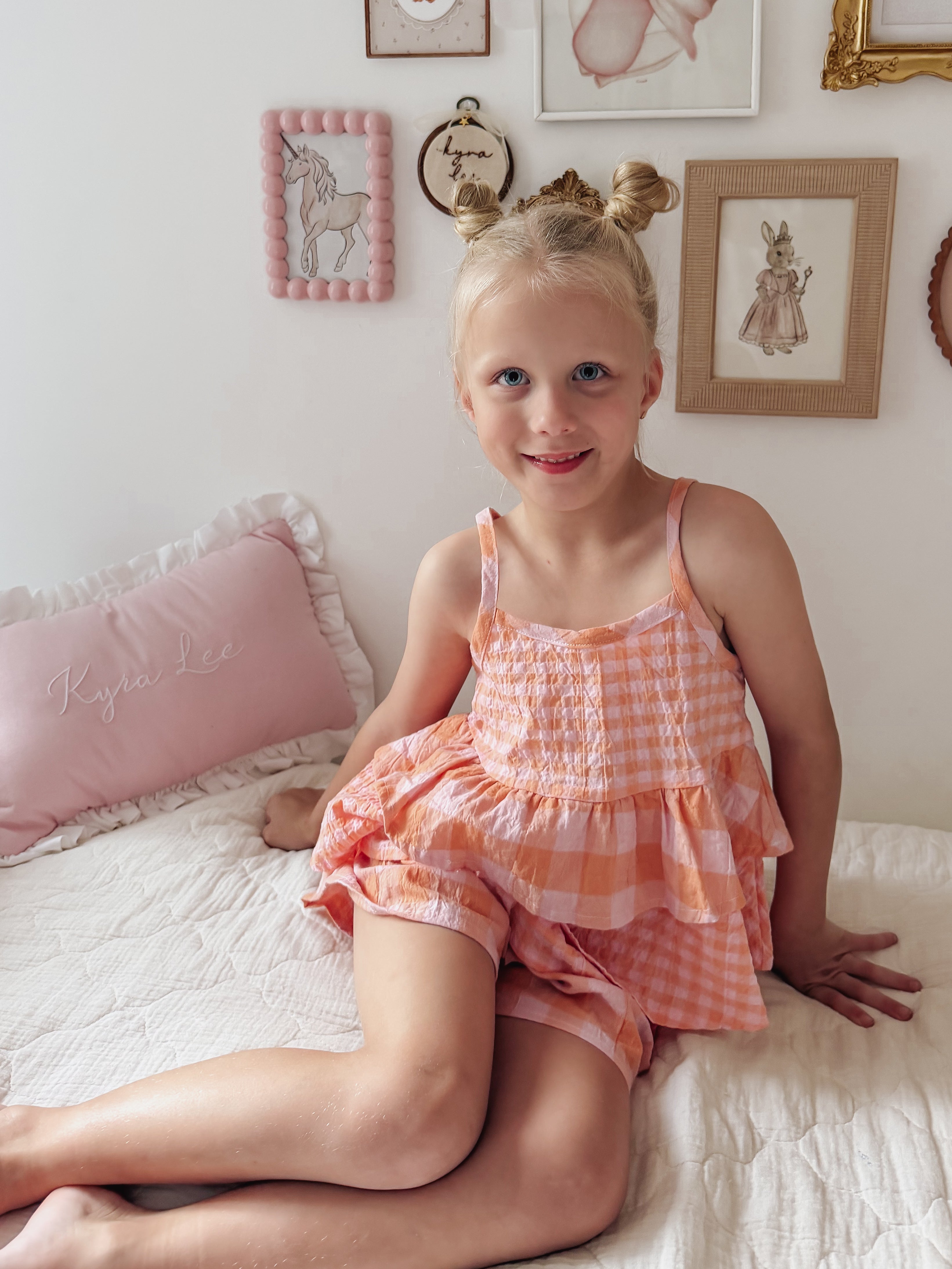 Double Peplum Singlet - Pink & Orange Gingham