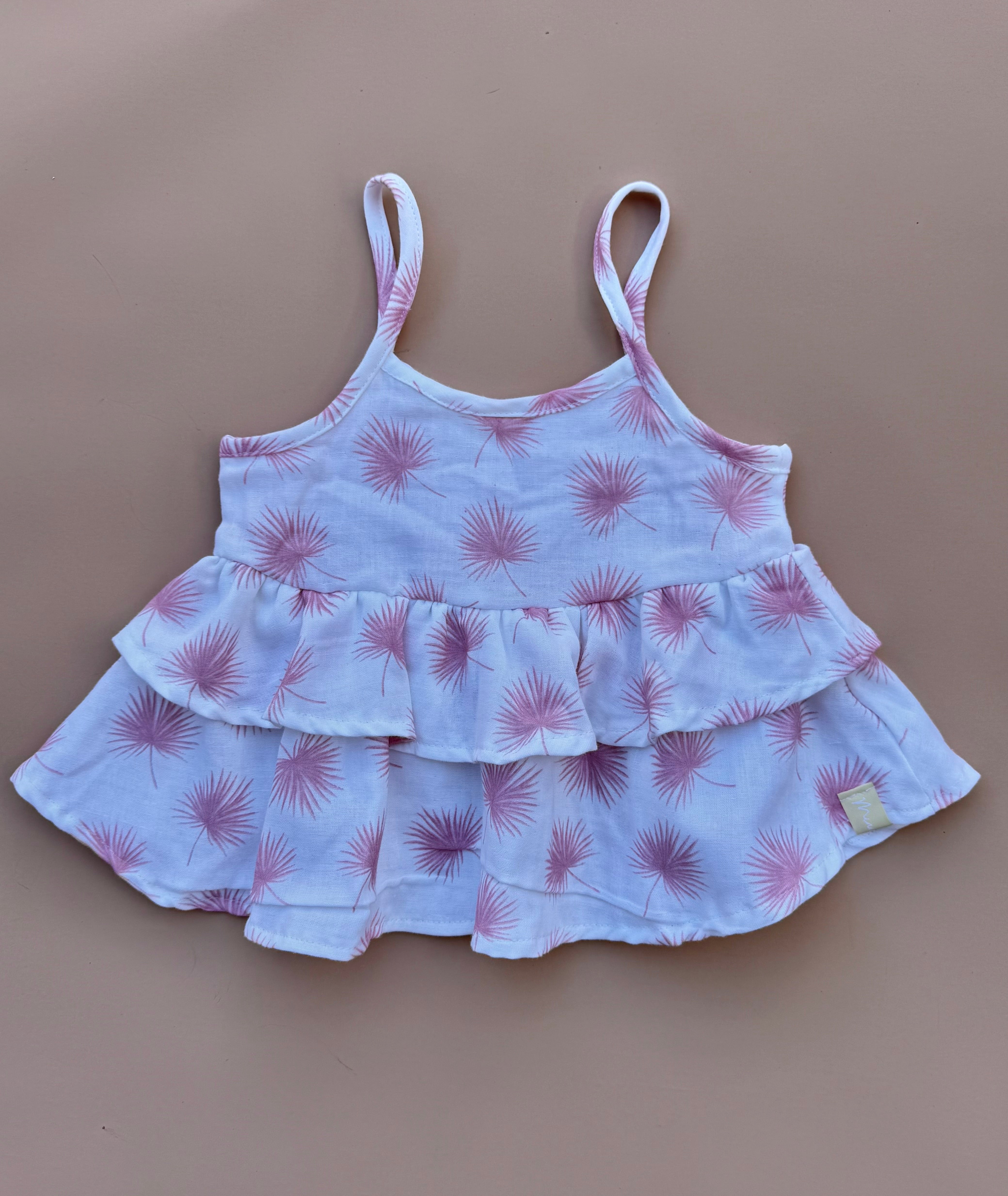 Double Peplum Singlet - Pink Palms