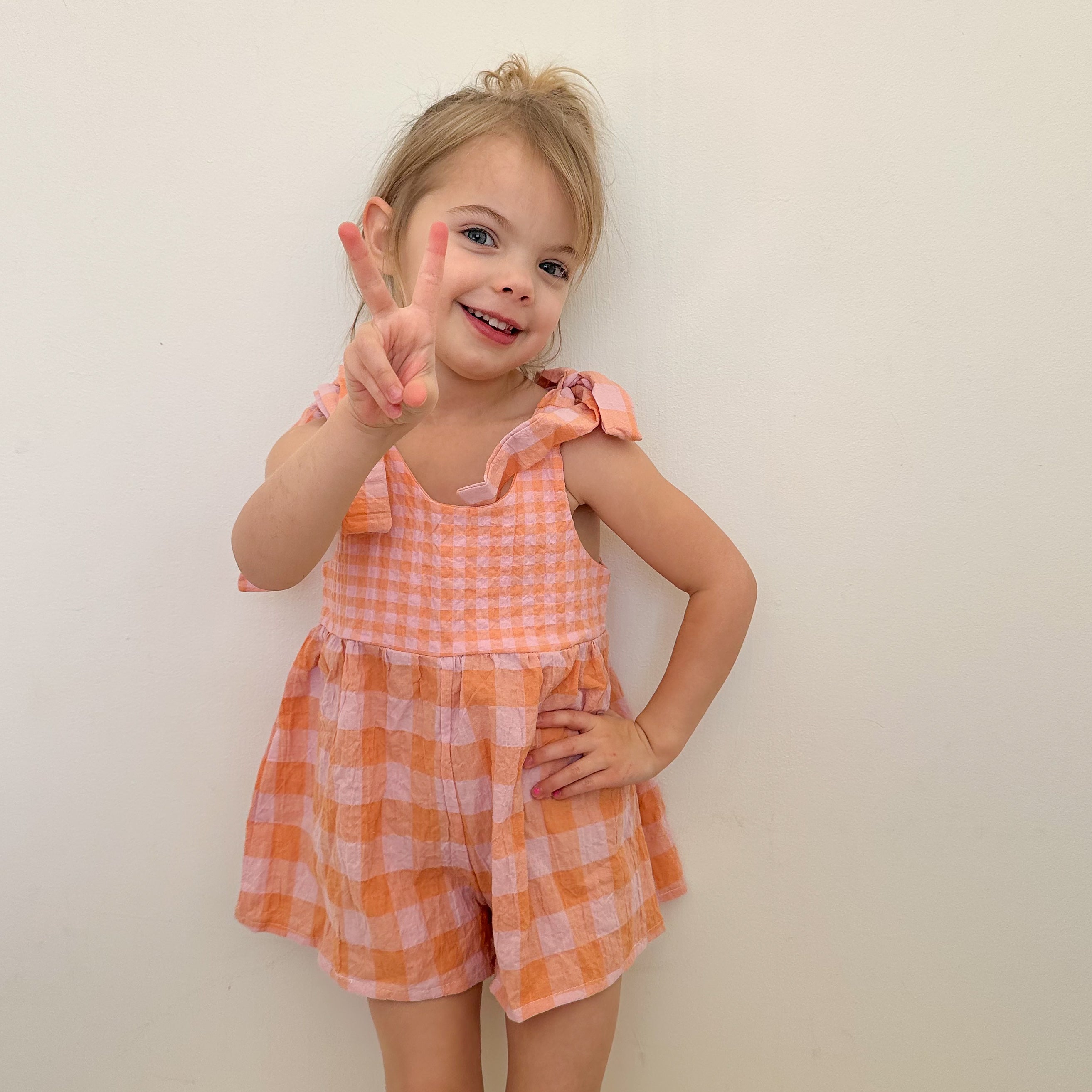 Hallie Playsuit - Pink & Orange Gingham