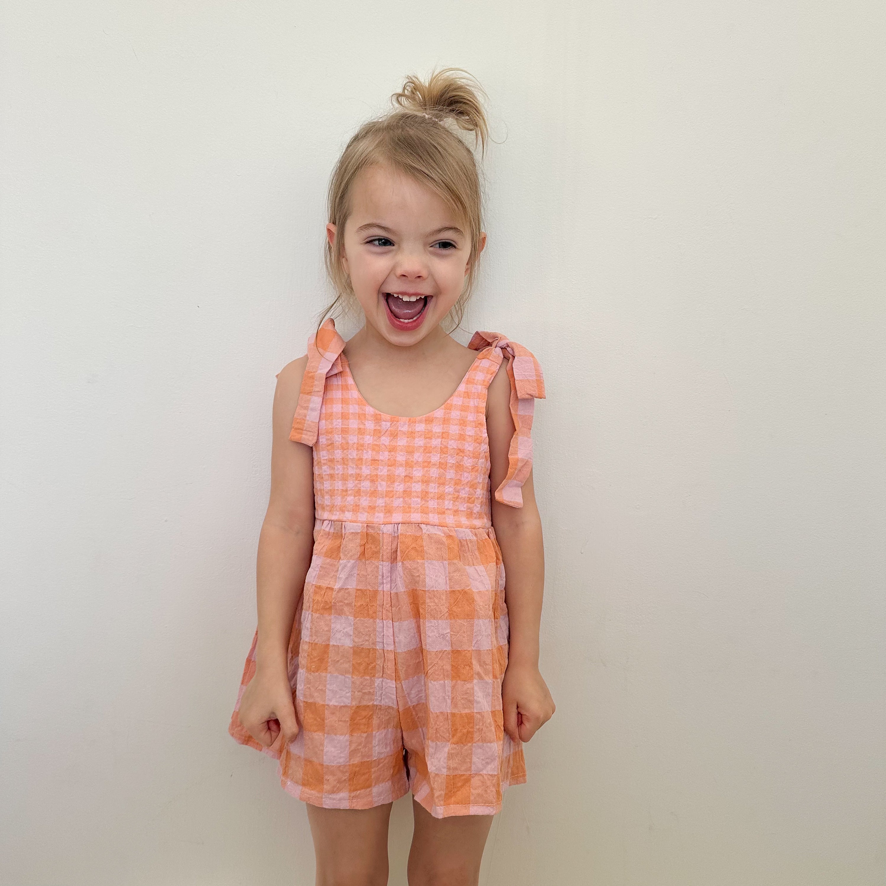Hallie Playsuit - Pink & Orange Gingham
