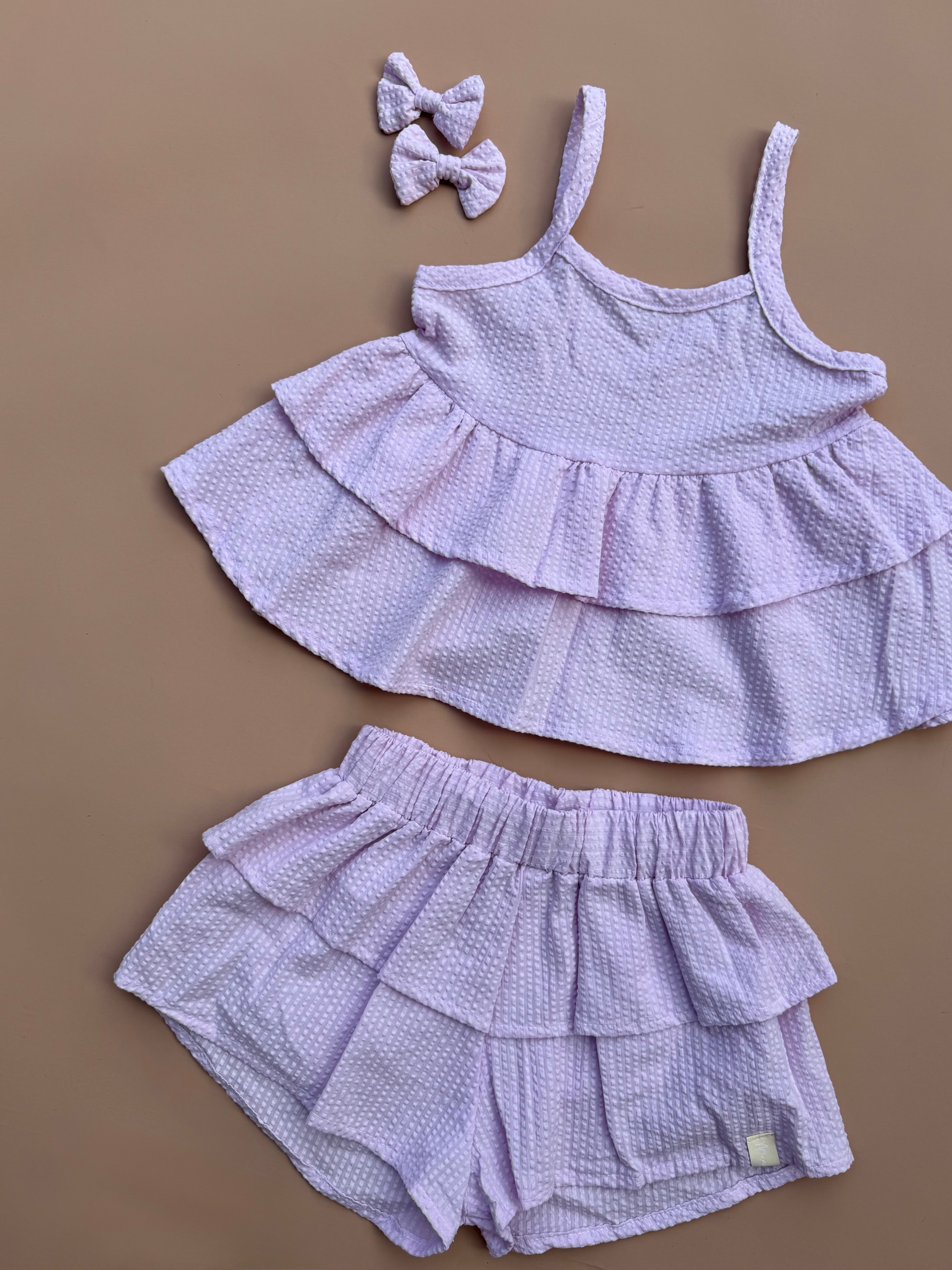 Double Peplum Singlet - Lilac Seersucker