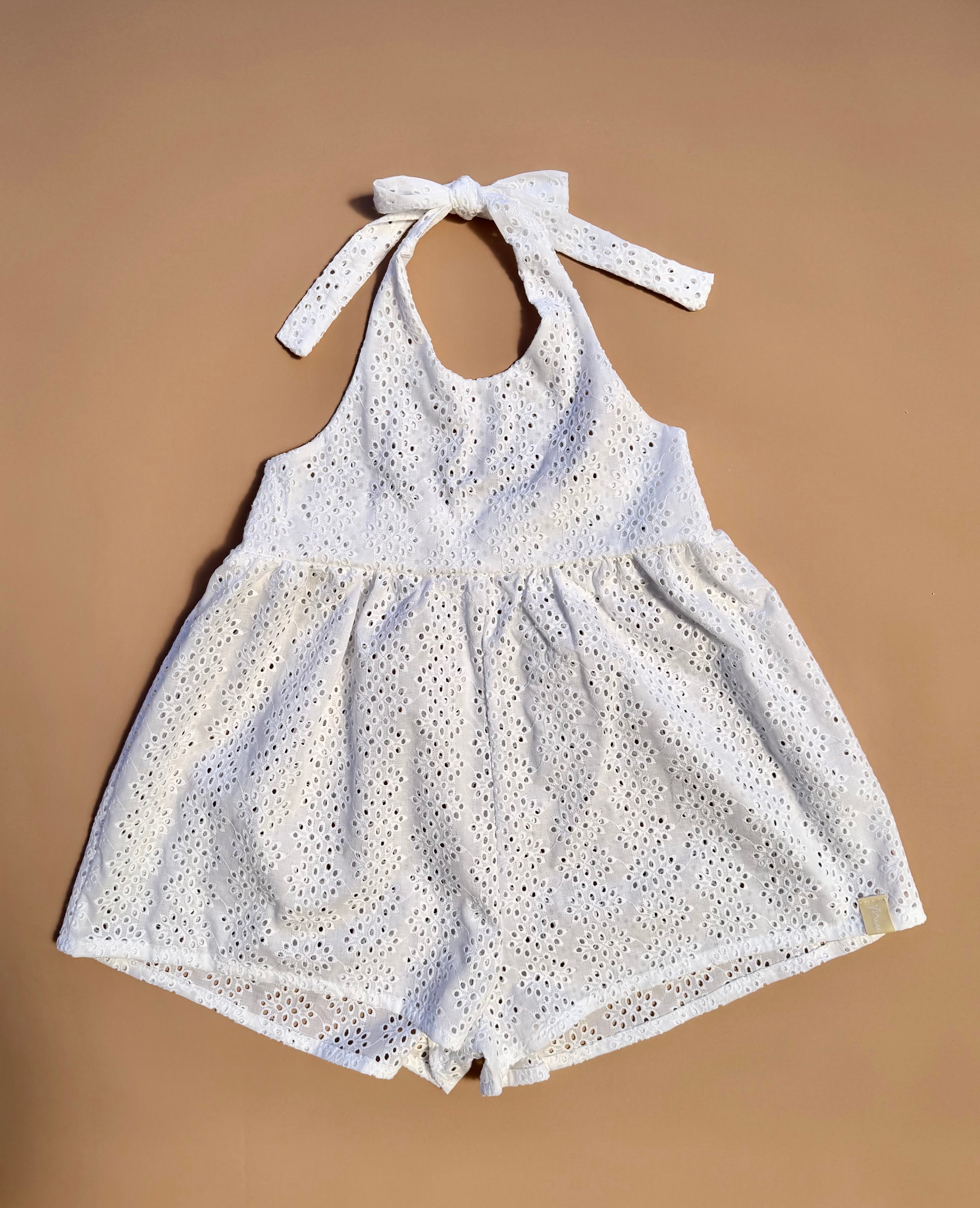 Halter Playsuit - White Broderie