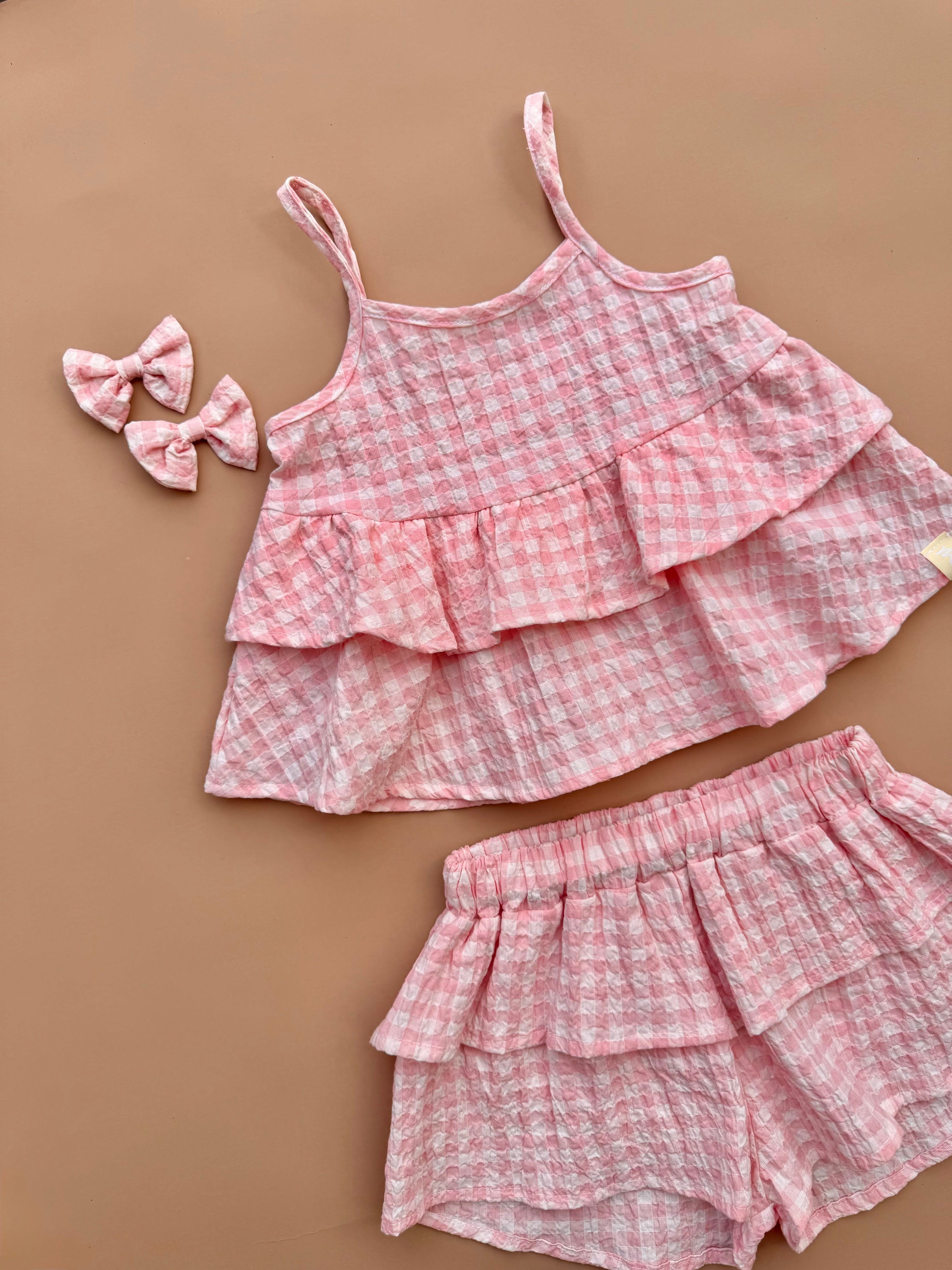 Double Peplum Singlet - Candy Gingham