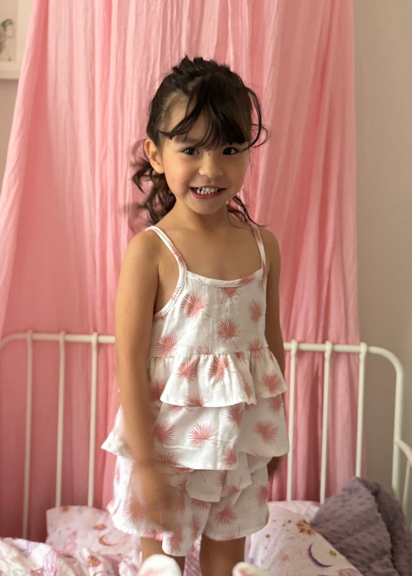 Double Peplum Singlet - Pink Palms