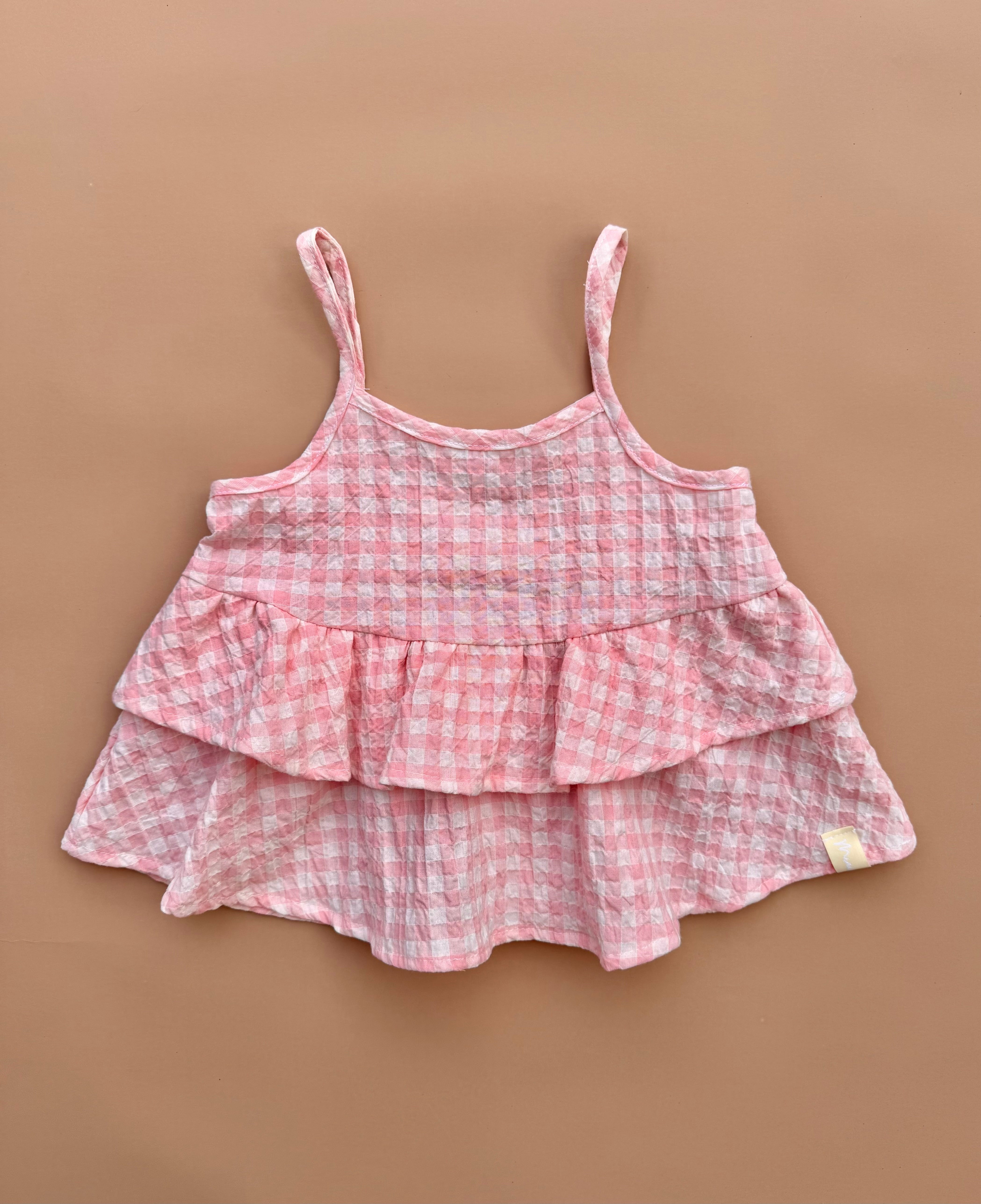 Double Peplum Singlet - Candy Gingham