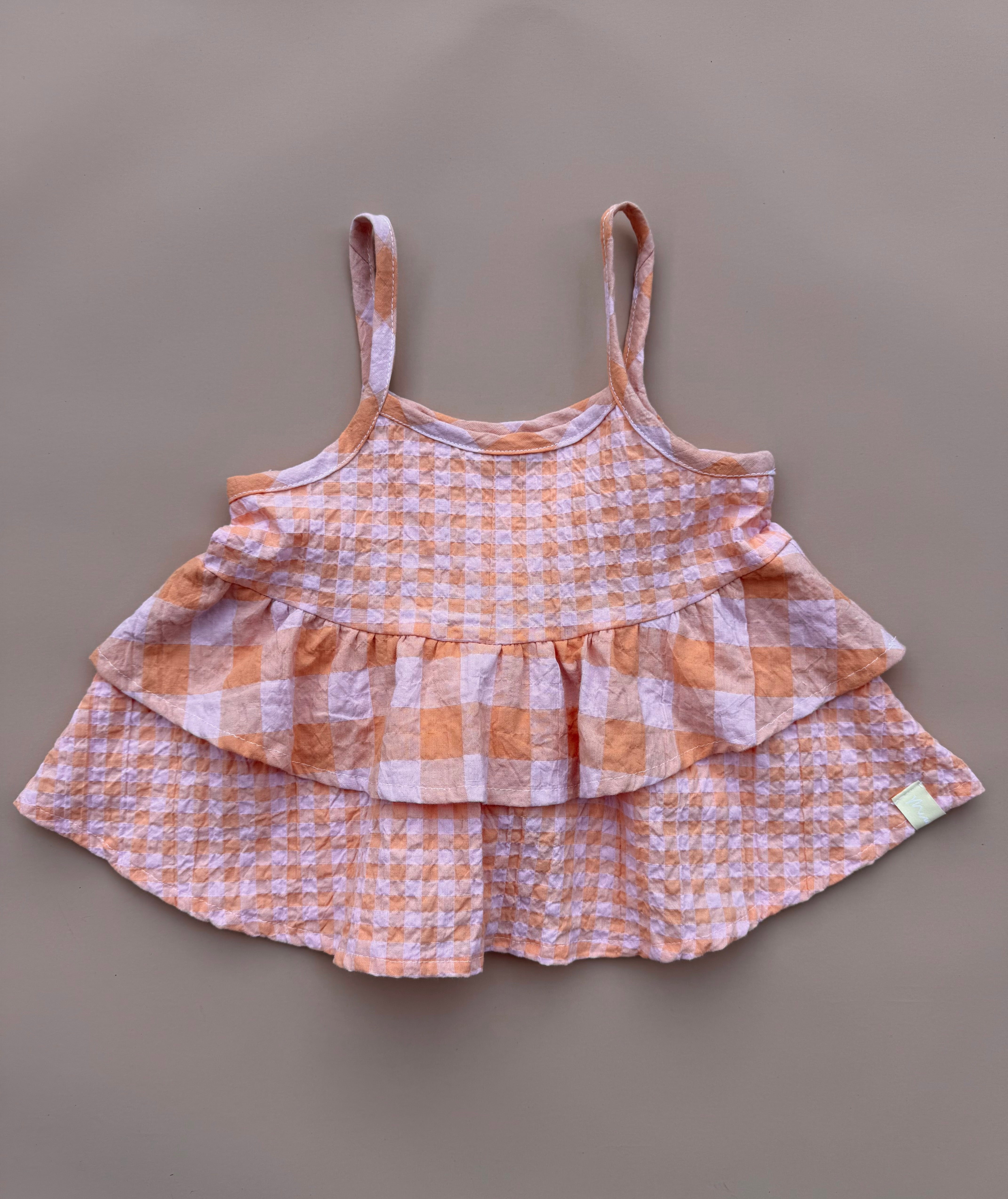 Double Peplum Singlet - Pink & Orange Gingham