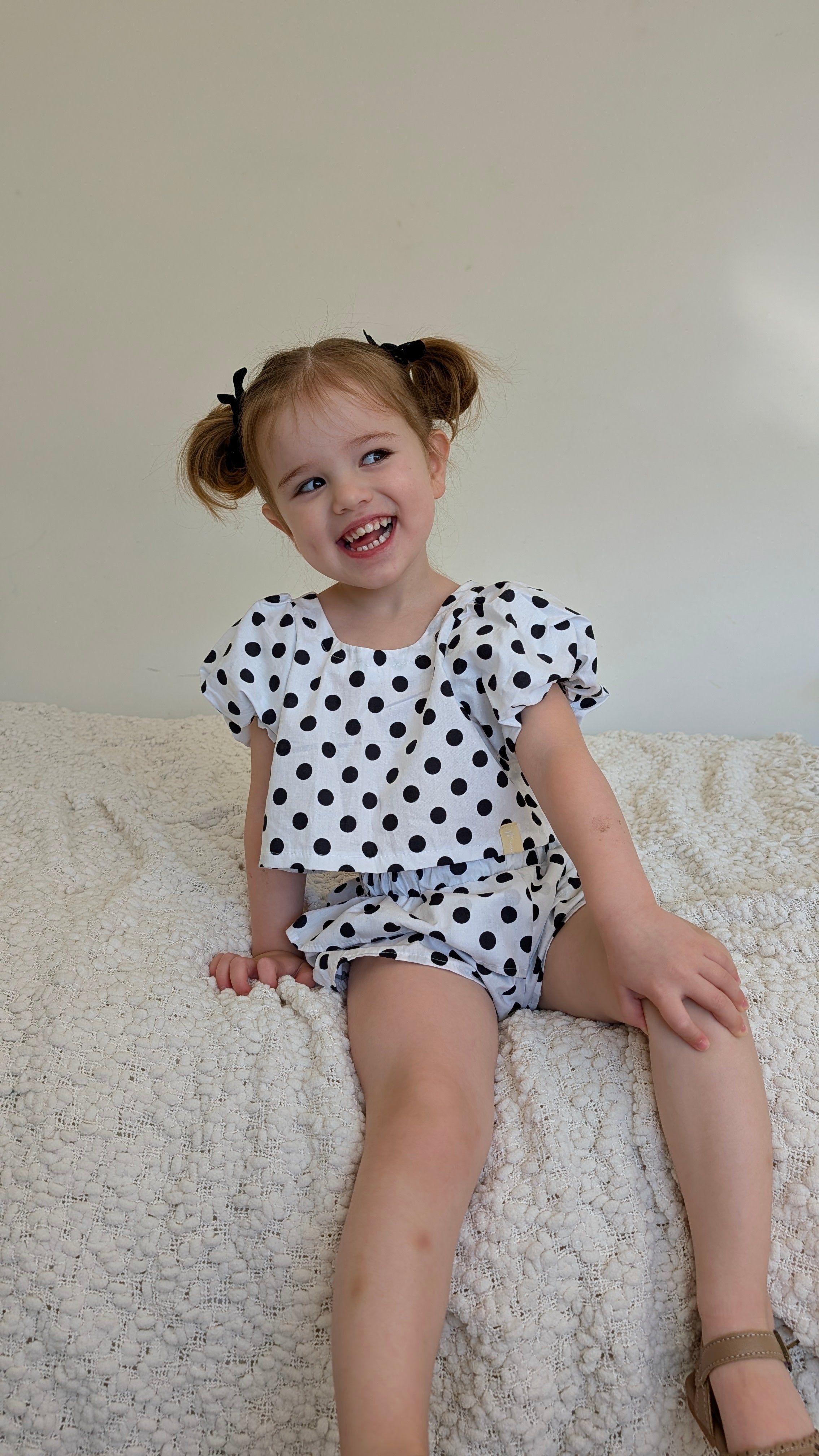 Elora Top - Navy Polka Dot
