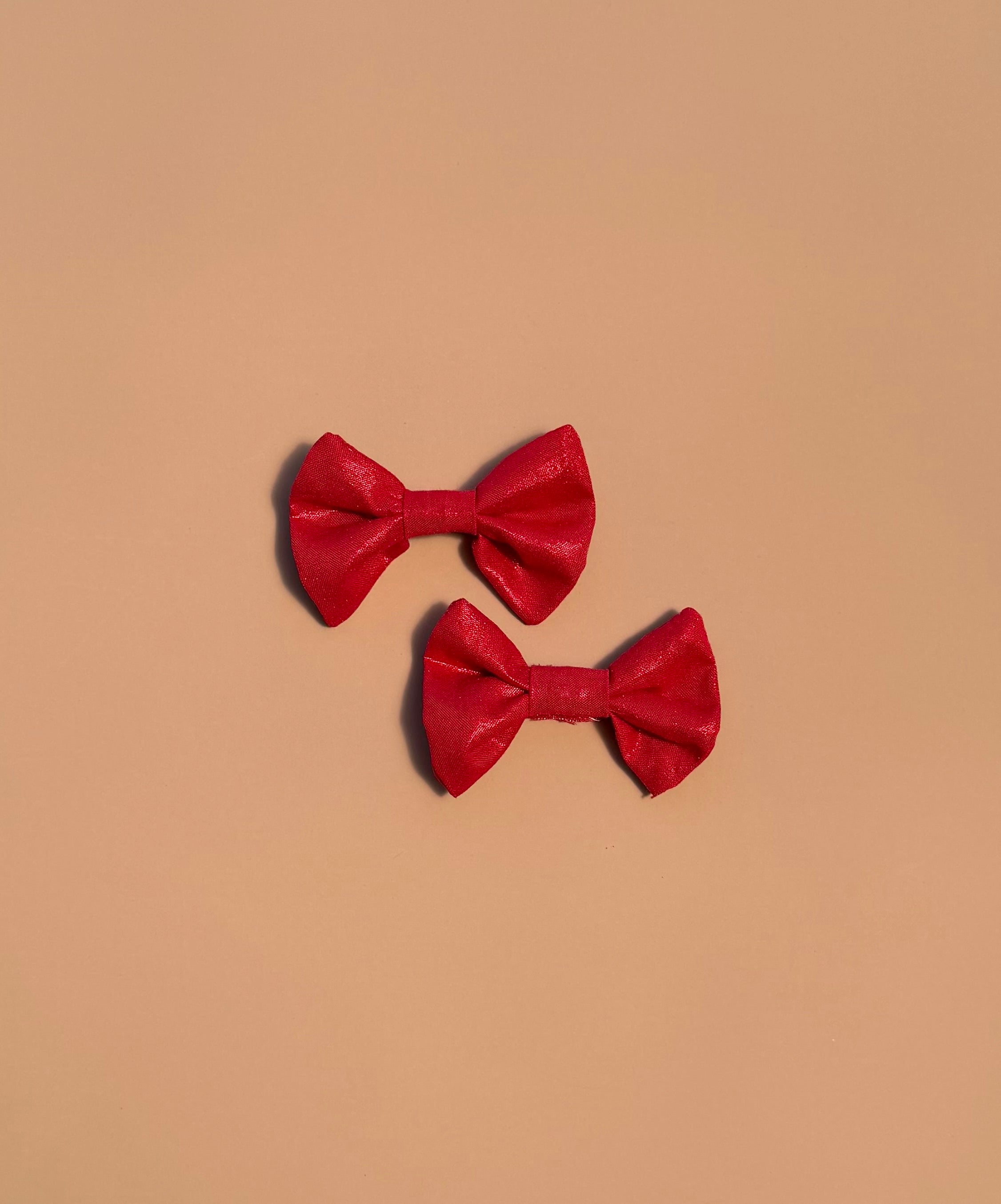 Bow Clip Set - Shiny Christmas Red