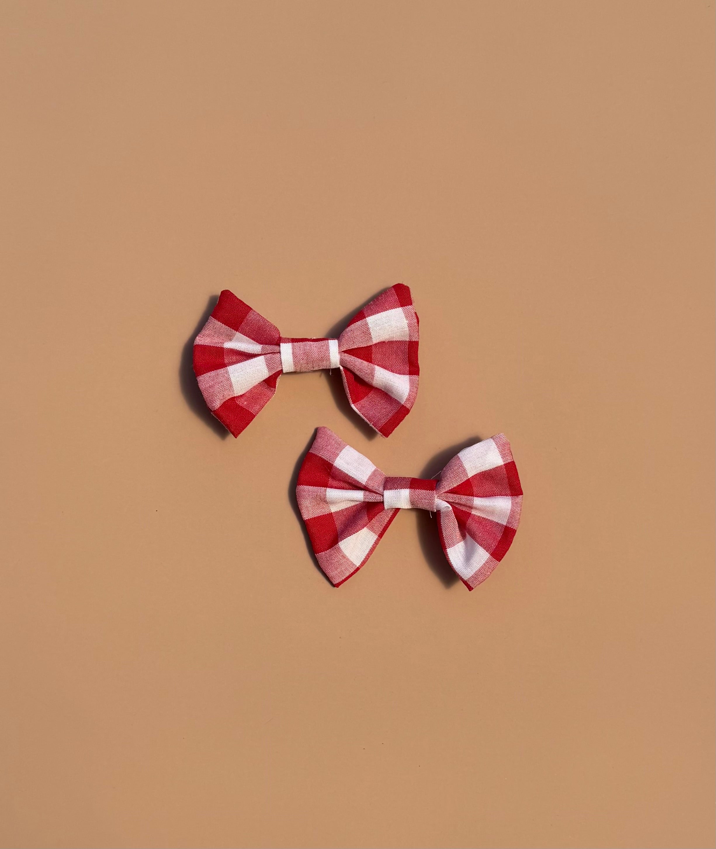 Bow Clip Set -  Red Gingham