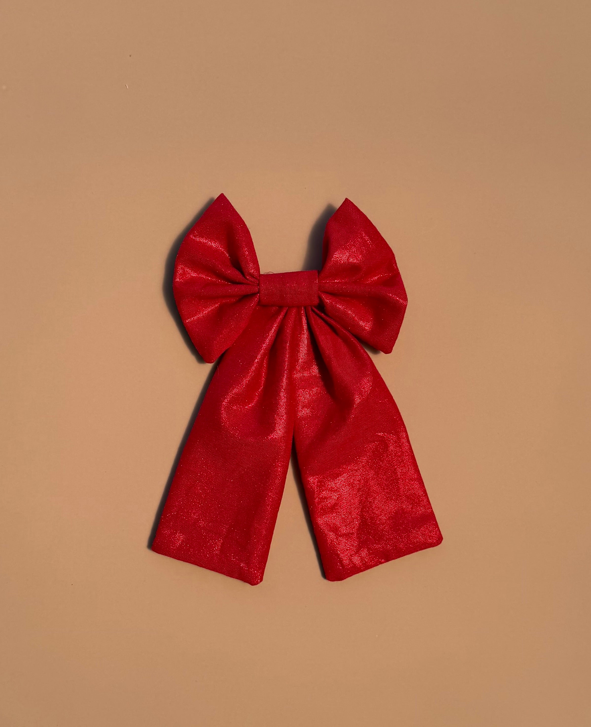 Long Bow Clip - Shiny Christmas Red