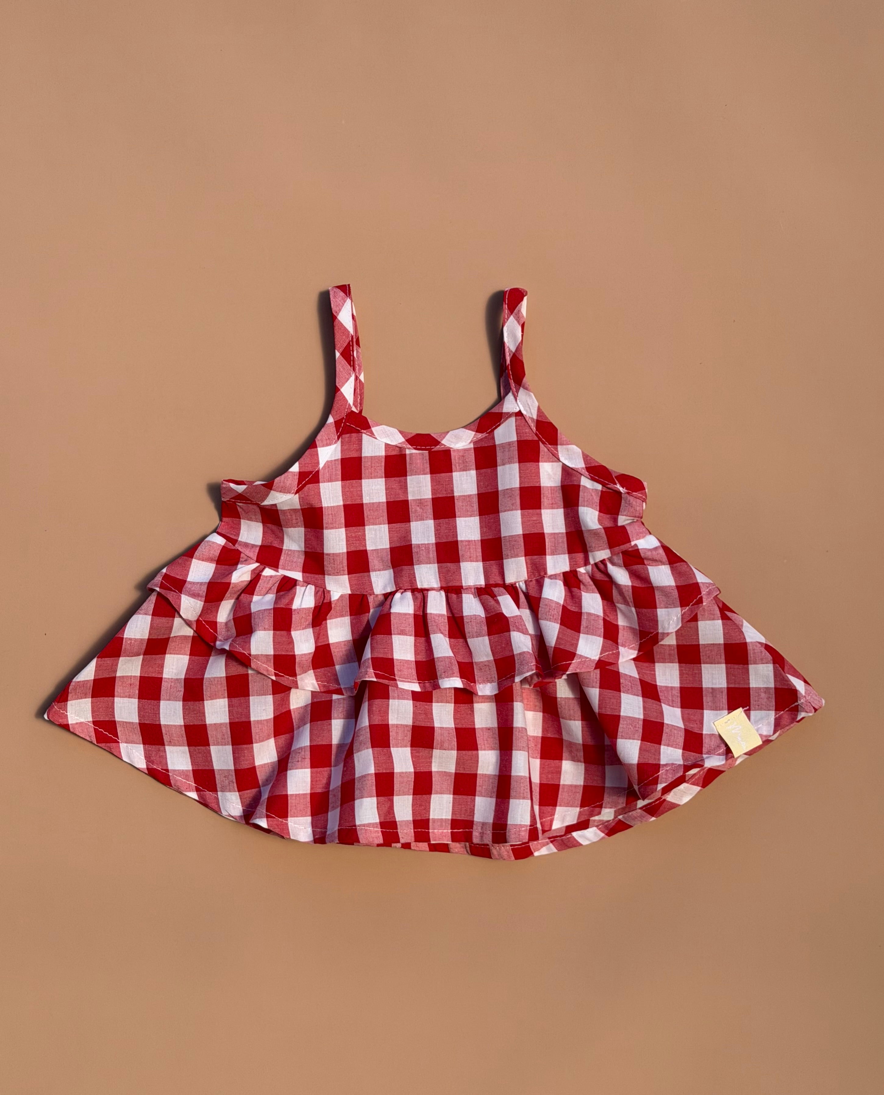 Double Peplum Singlet - Red Gingham
