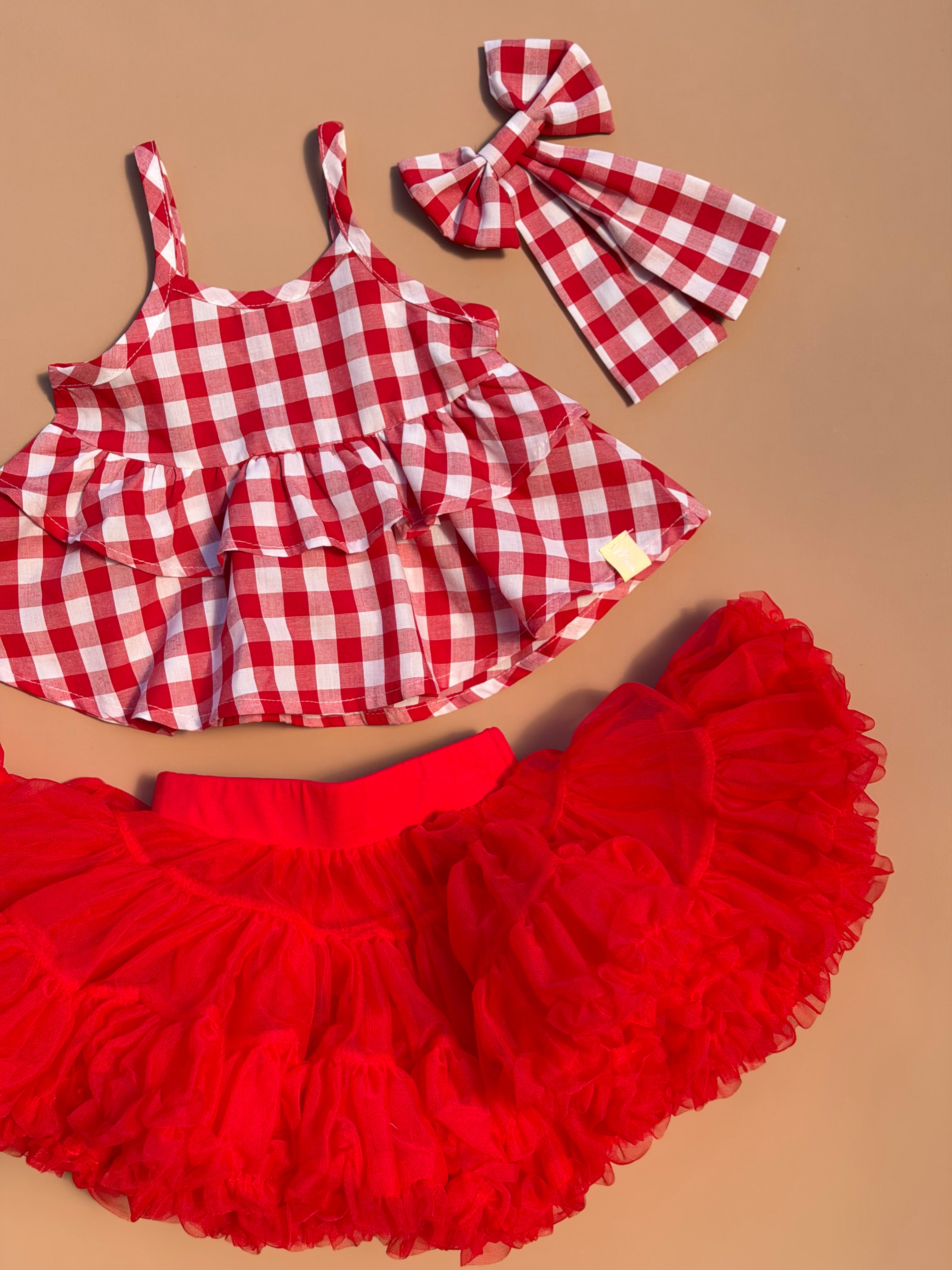 Double Peplum Singlet - Red Gingham