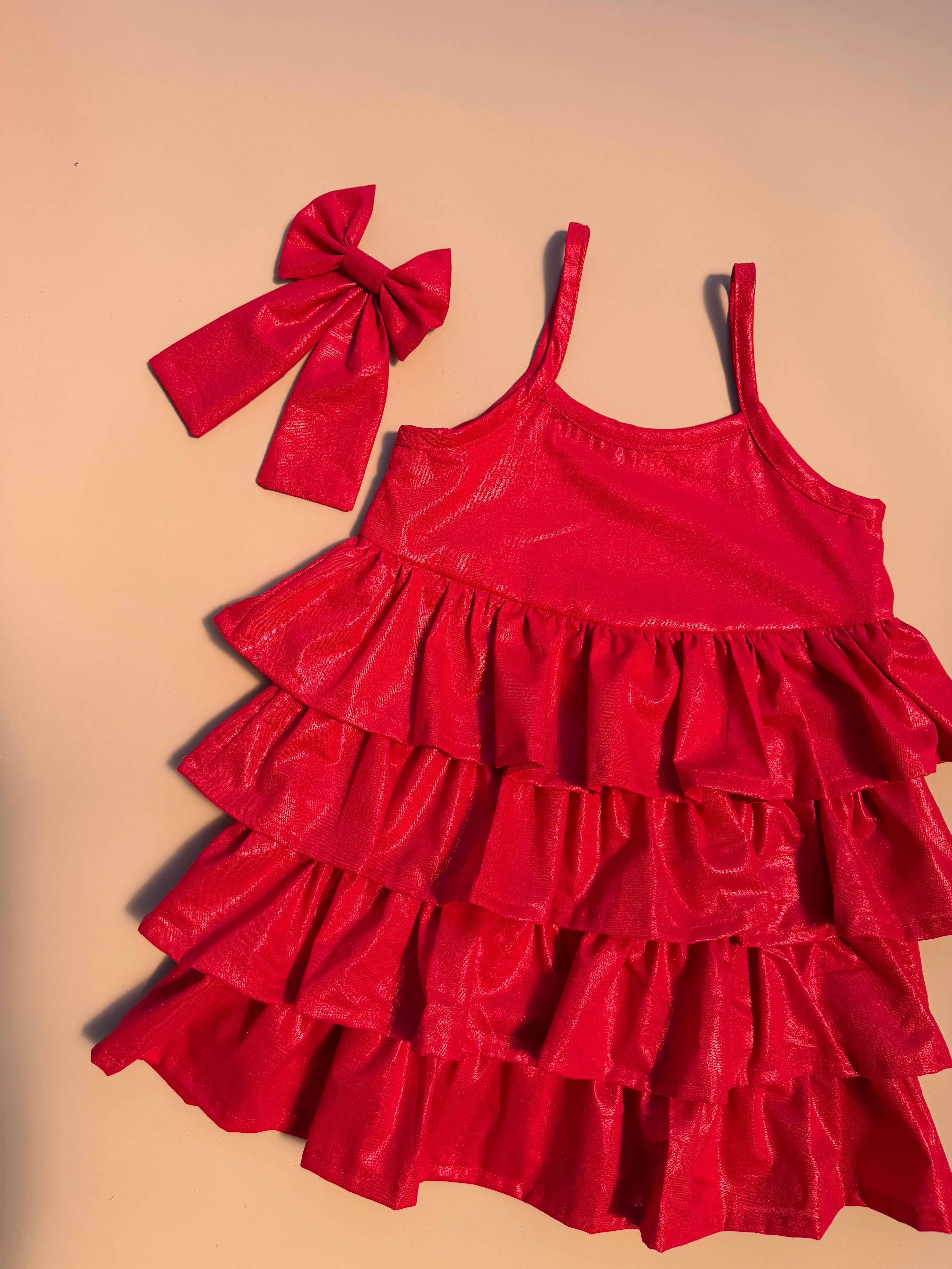 RaRa Dress - Shiny Christmas Red